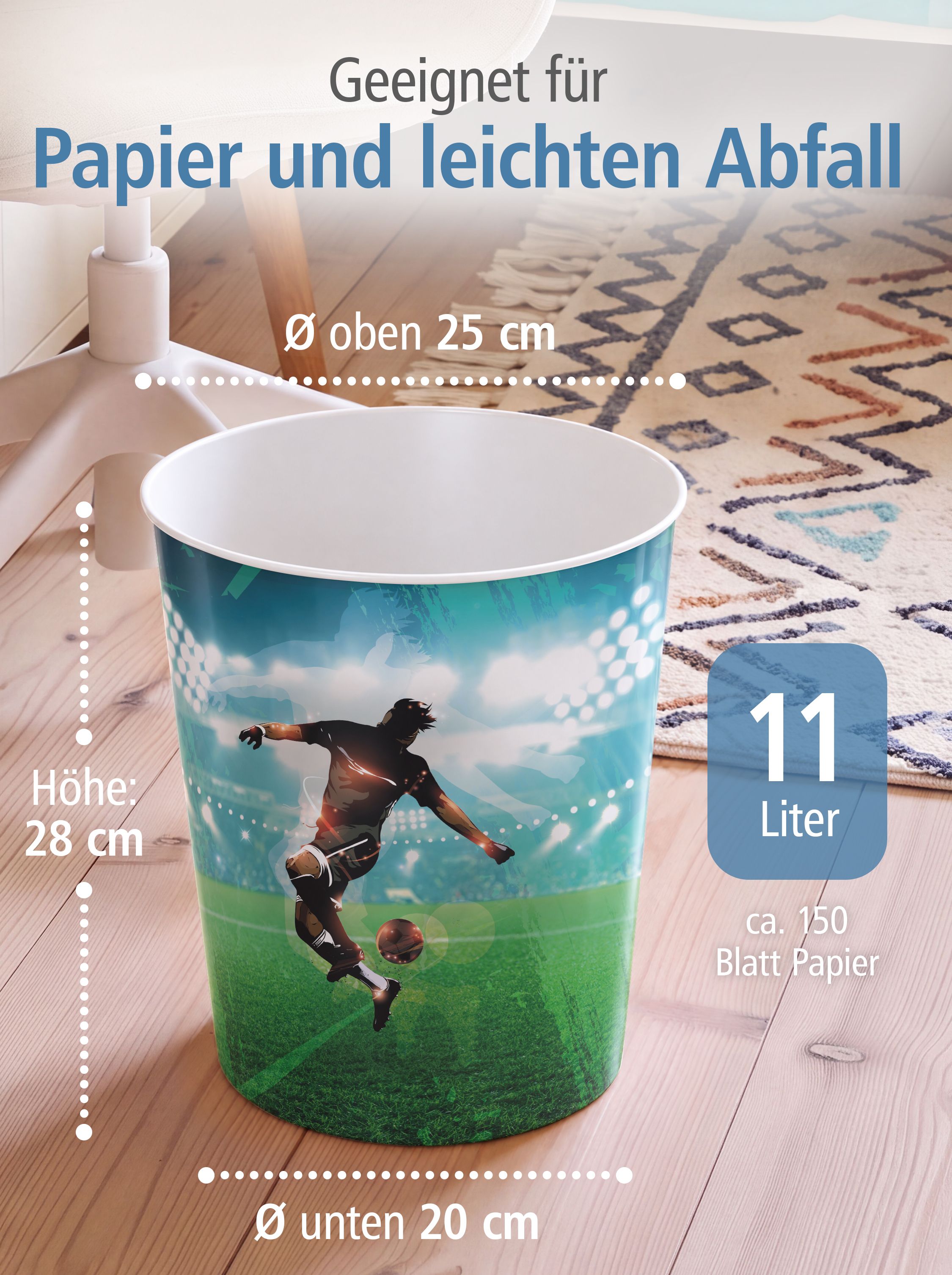 itenga Papierkorb f�r Kinder - Motiv Fu�baller - ca. 11 ...