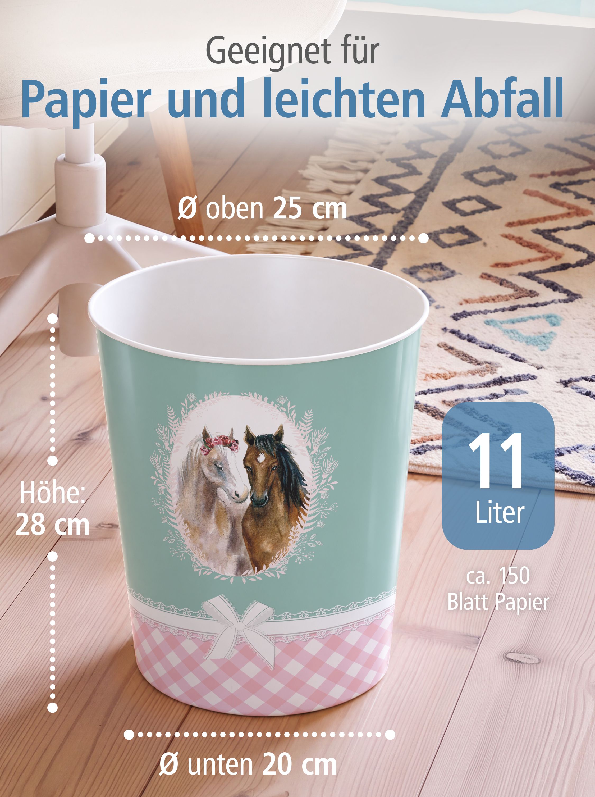 itenga Papierkorb f�r Kinder - Motiv Pferd - ca. 11 Liter