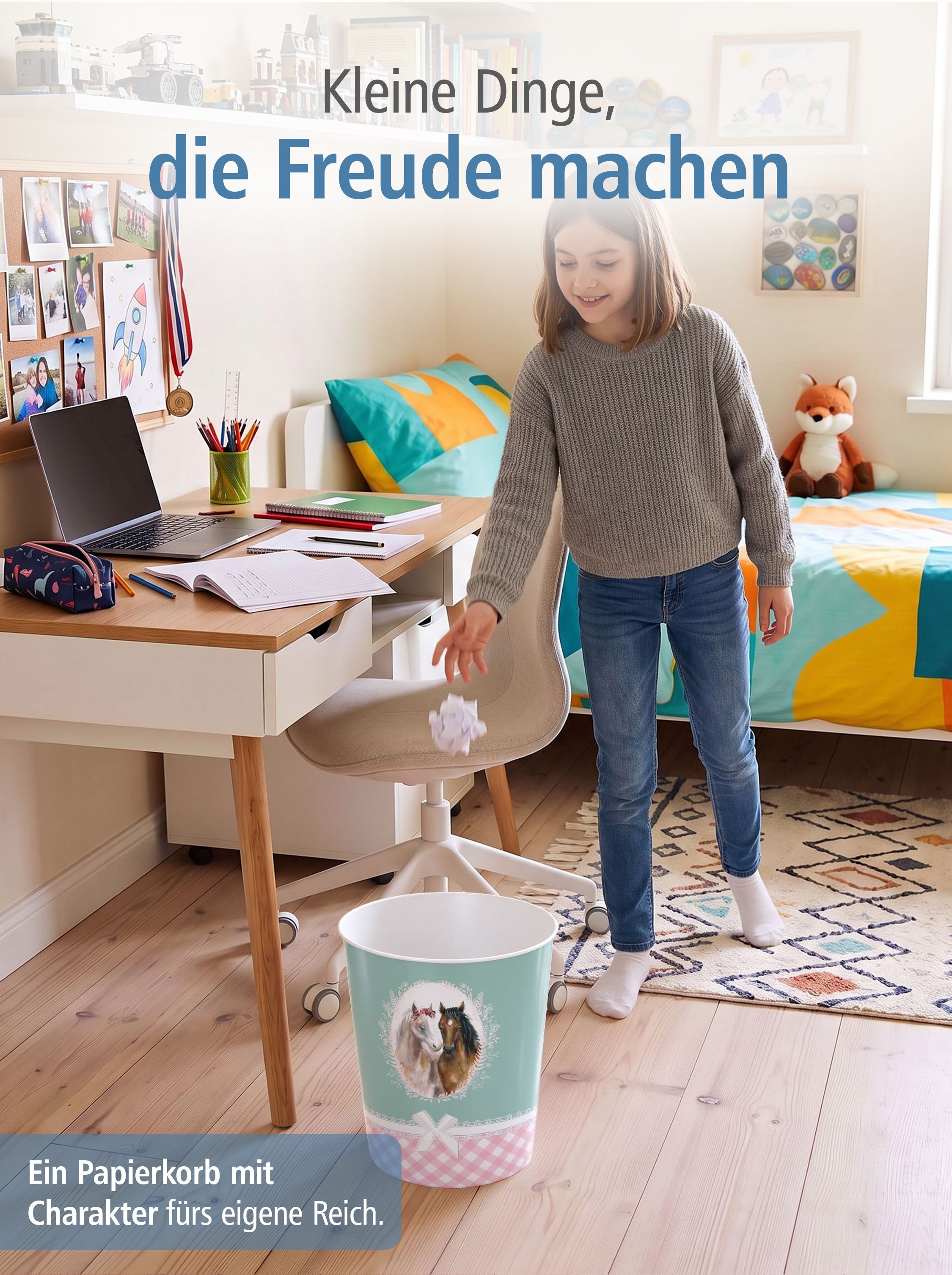 itenga Papierkorb f�r Kinder - Motiv Pferd - ca. 11 Liter