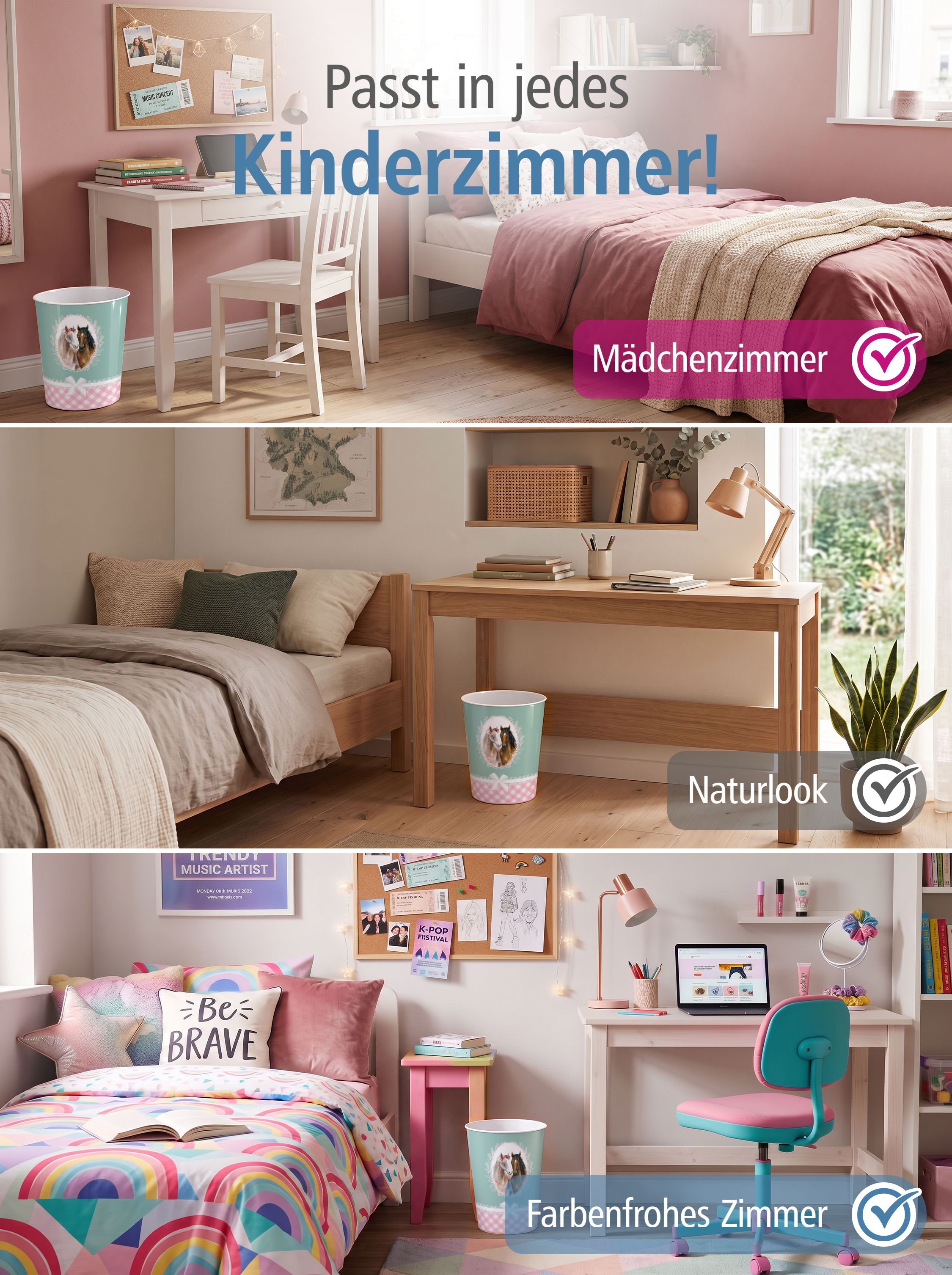 itenga Papierkorb f�r Kinder - Motiv Pferd - ca. 11 Liter