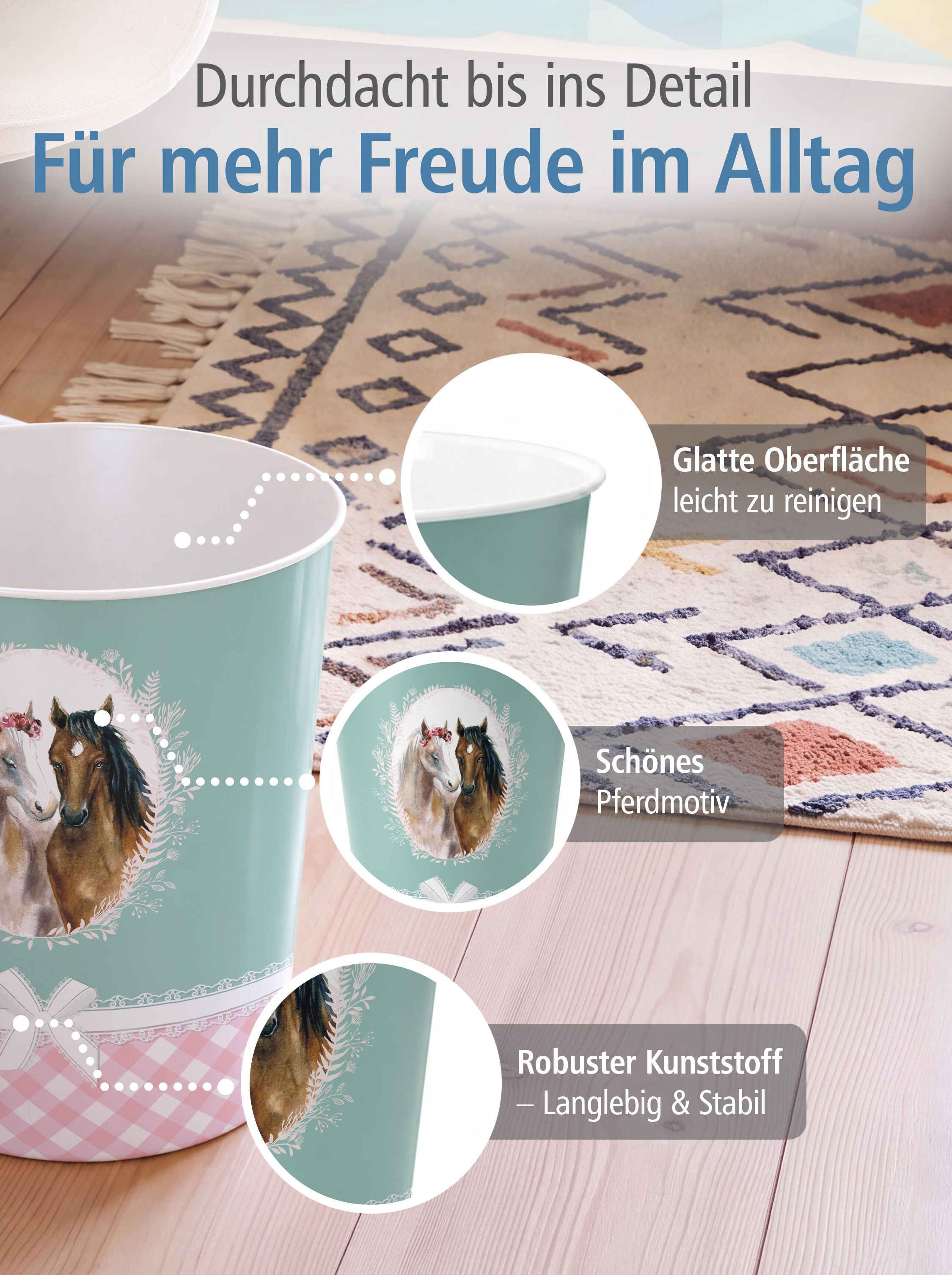 itenga Papierkorb f�r Kinder - Motiv Pferd - ca. 11 Liter