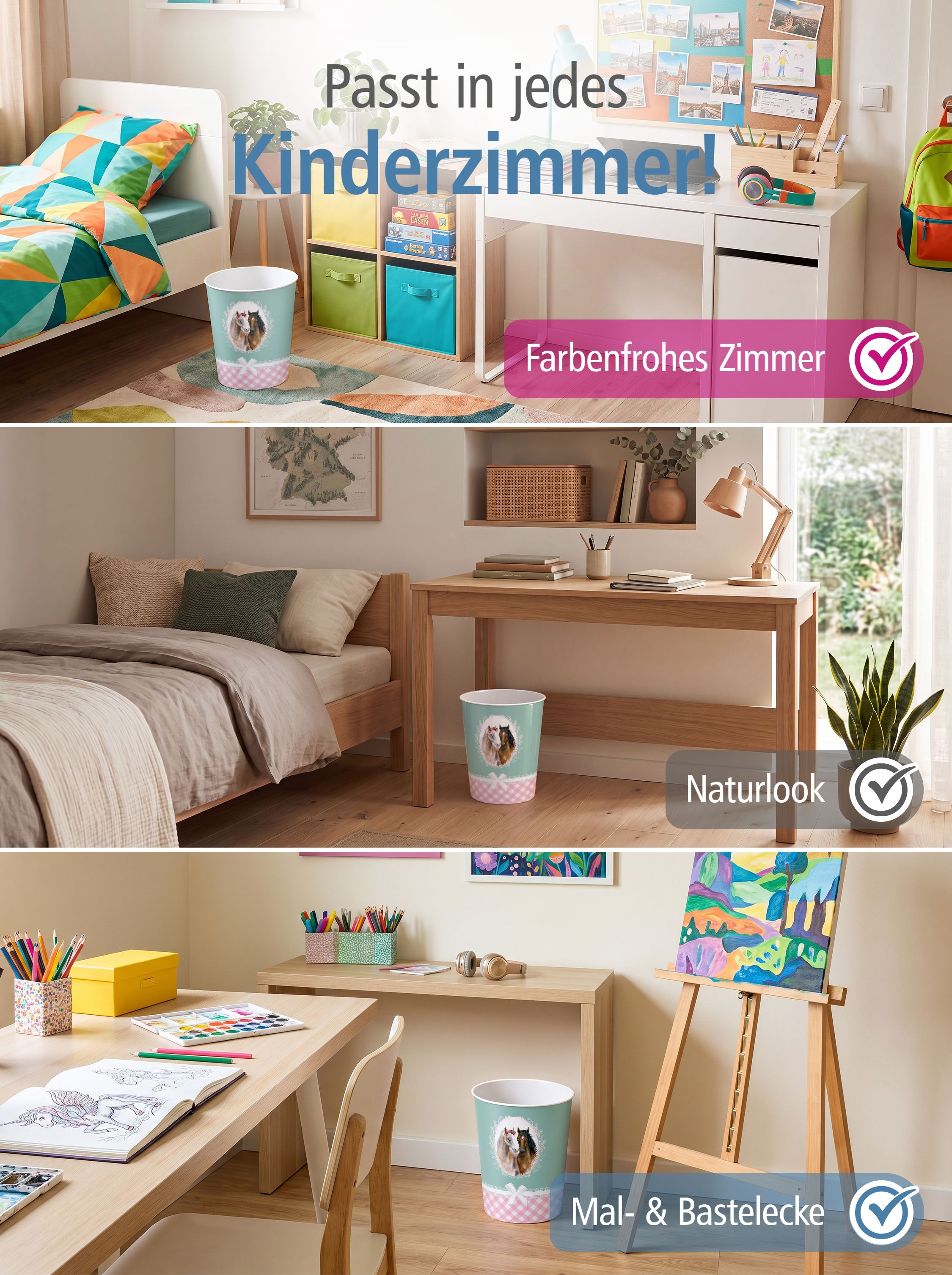 itenga Papierkorb f�r Kinder - Motiv Pferd - ca. 11 Liter