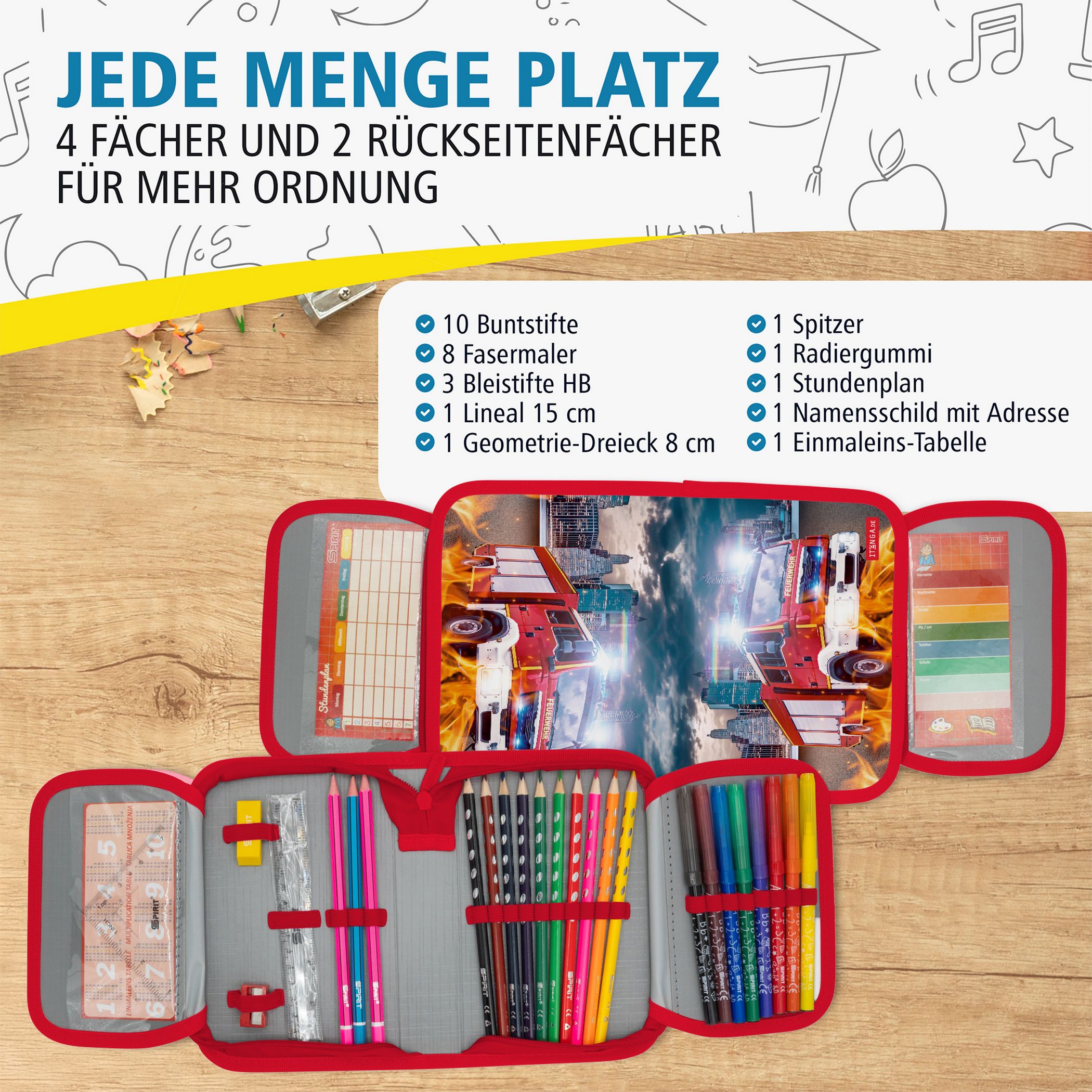 itenga Sch�ler-Etui M�ppchen FEUERWEHR 28 teilig (gef�ll...