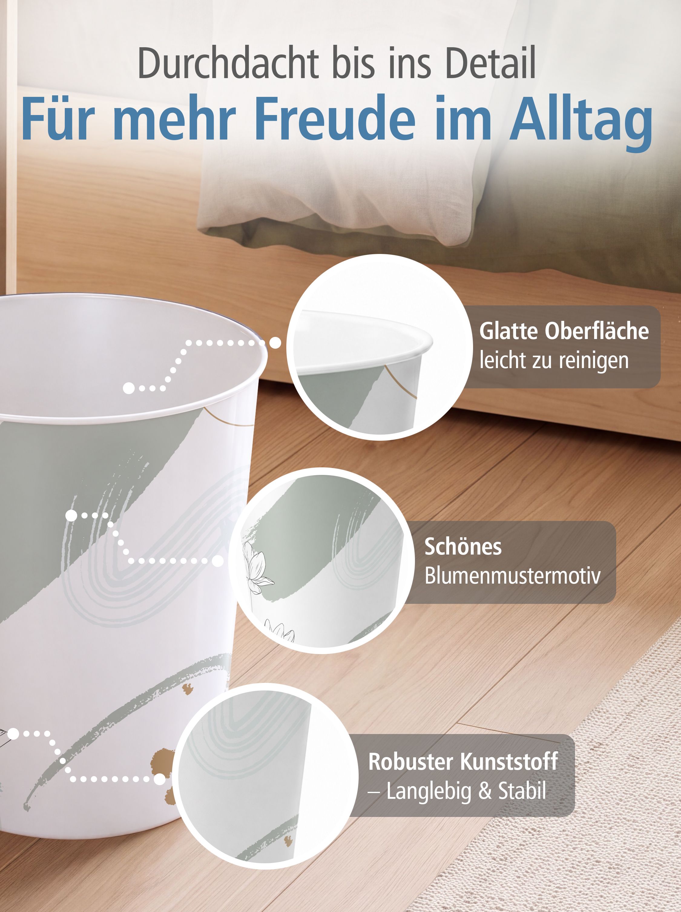 itenga Papierkorb f�r Kinder und Erwachsene - Motiv Blum...