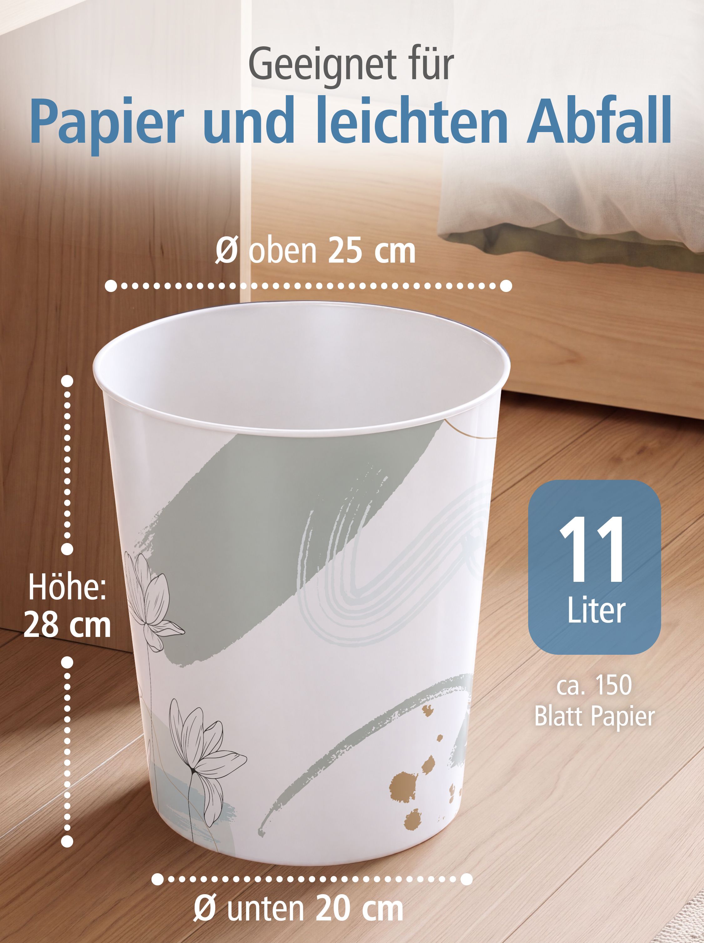 itenga Papierkorb f�r Kinder und Erwachsene - Motiv Blum...