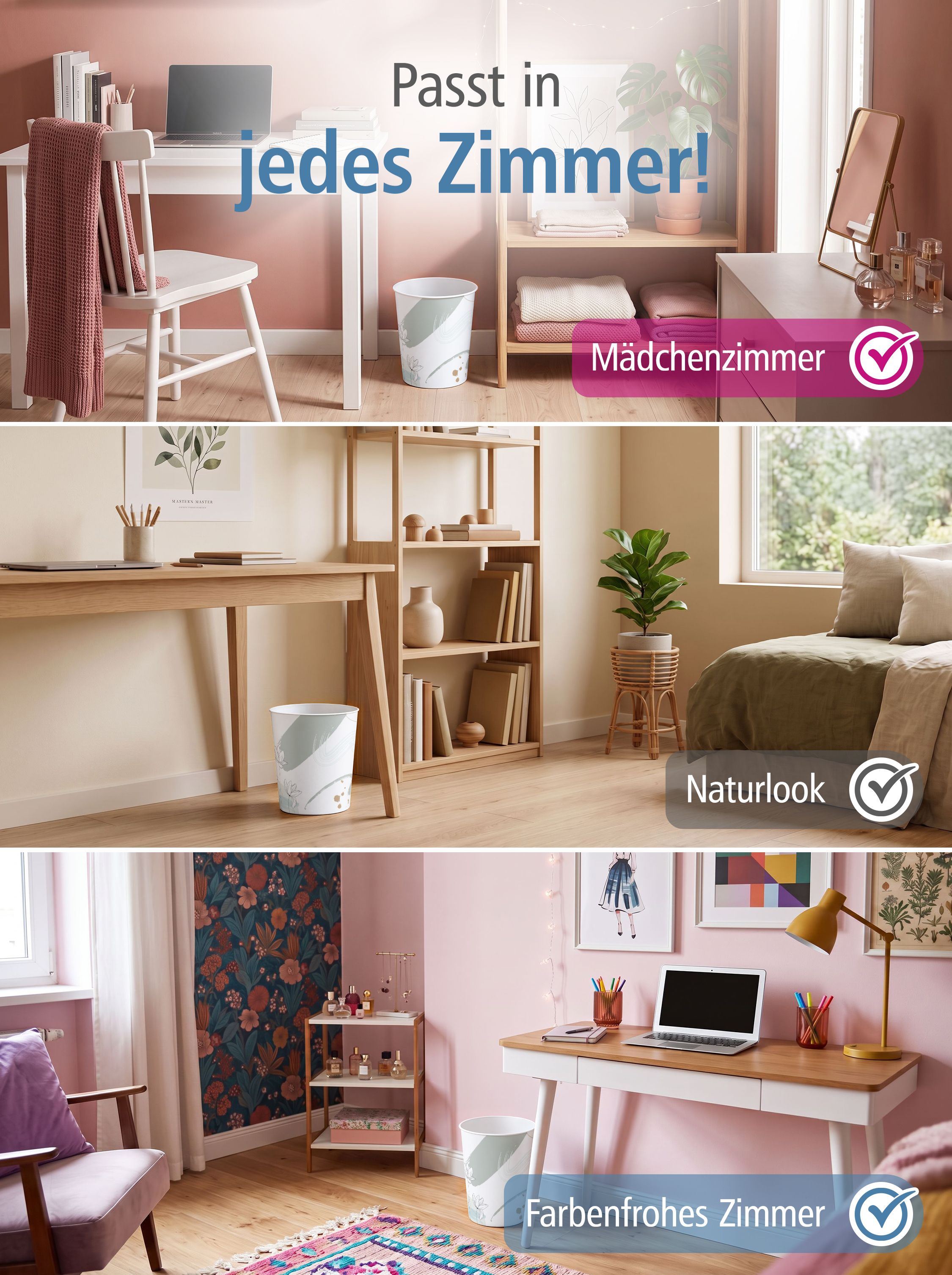 itenga Papierkorb f�r Kinder und Erwachsene - Motiv Blum...