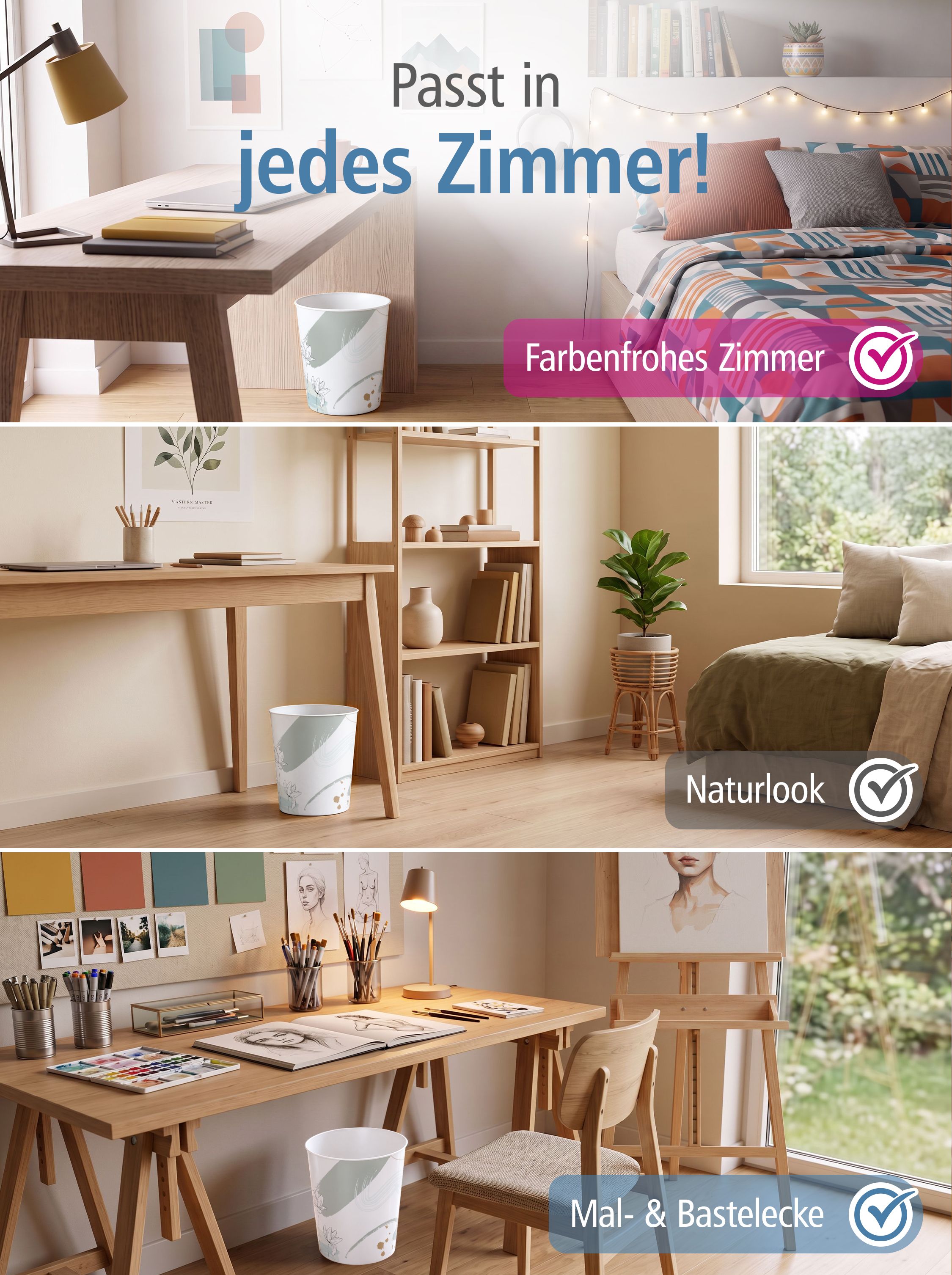 itenga Papierkorb f�r Kinder und Erwachsene - Motiv Blum...