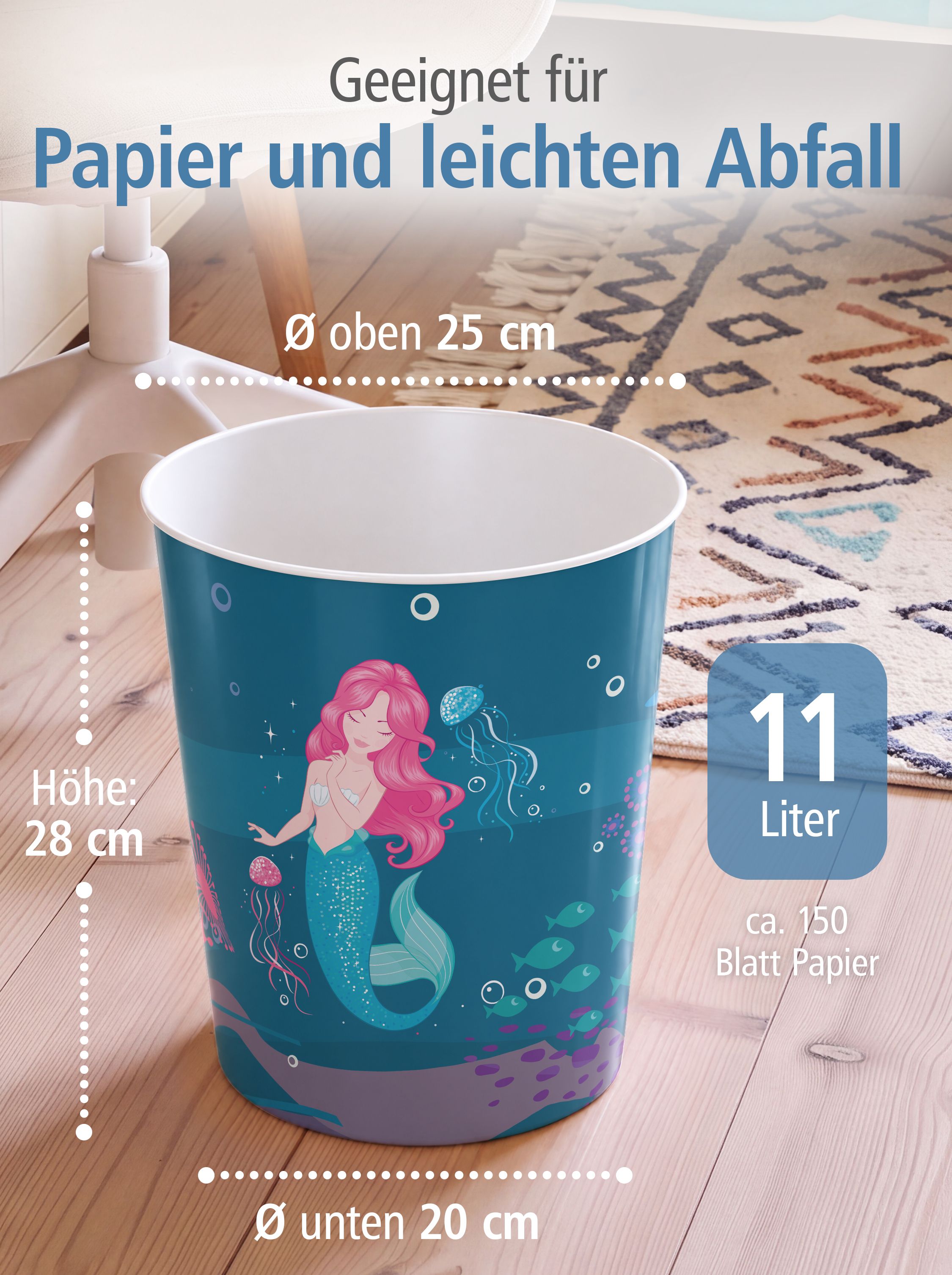 ITENGA Papierkorb f�r Kinder - Motiv Meerjungfrau - ca. ...