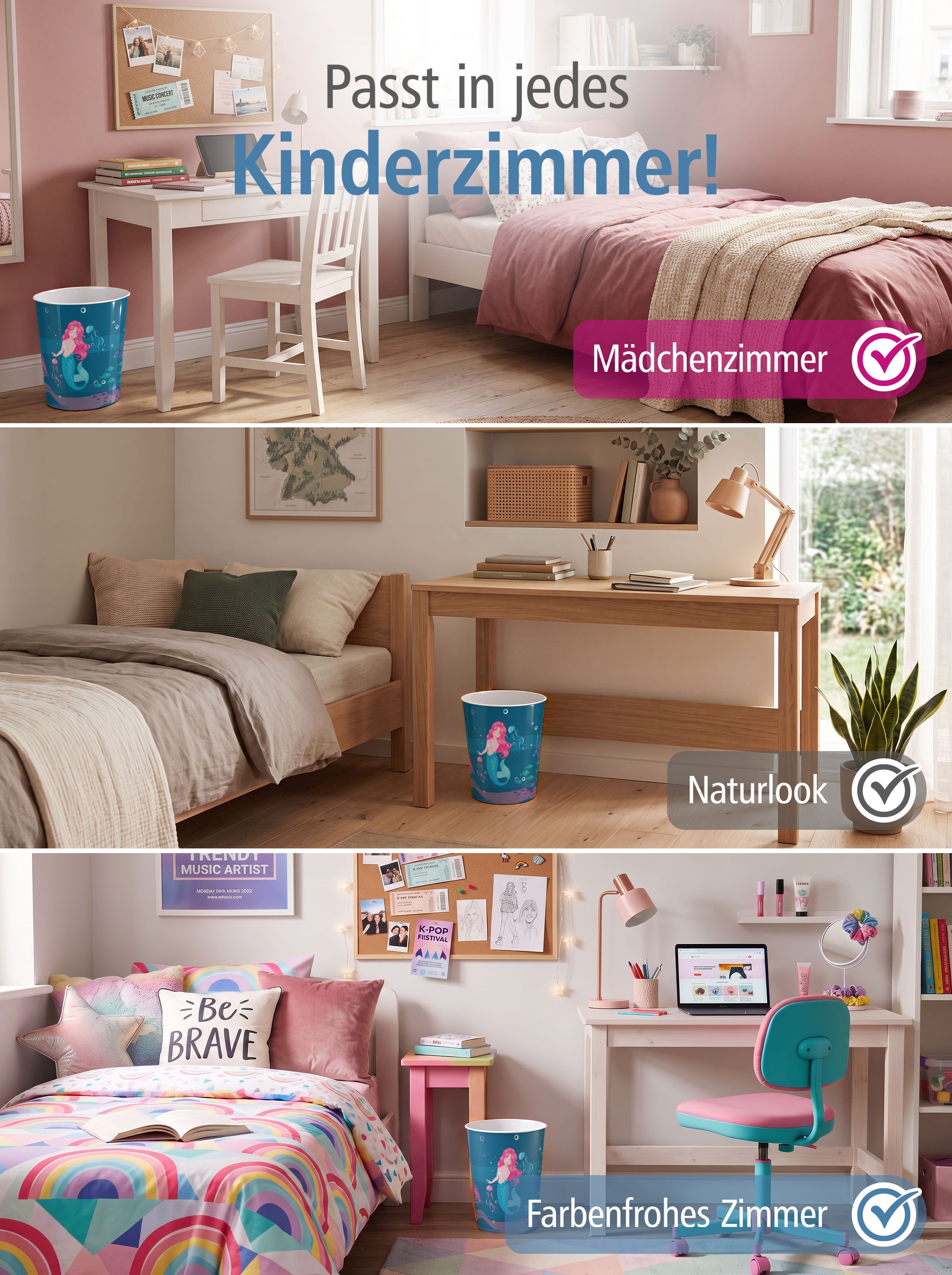ITENGA Papierkorb f�r Kinder - Motiv Meerjungfrau - ca. ...