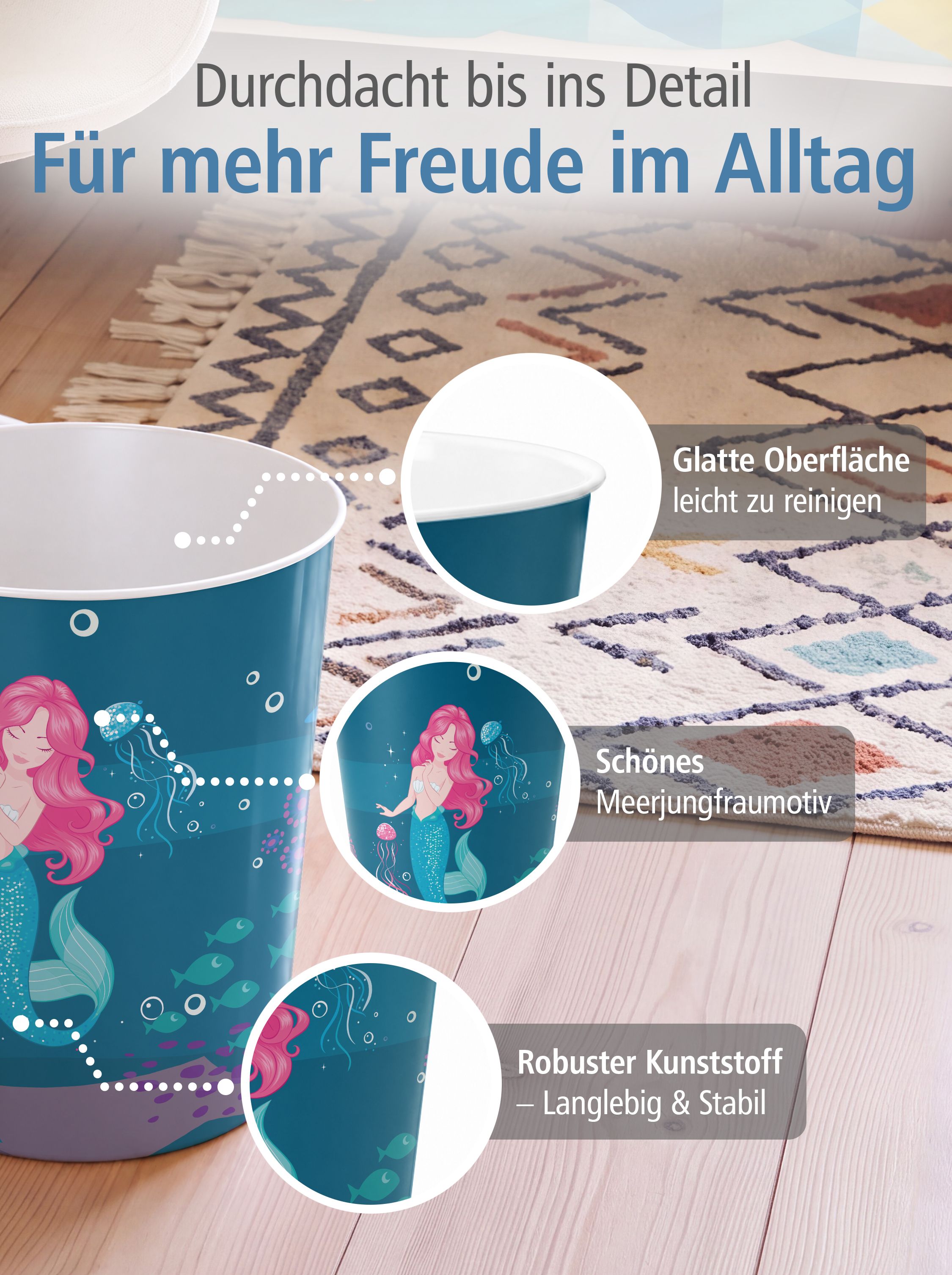 ITENGA Papierkorb f�r Kinder - Motiv Meerjungfrau - ca. ...