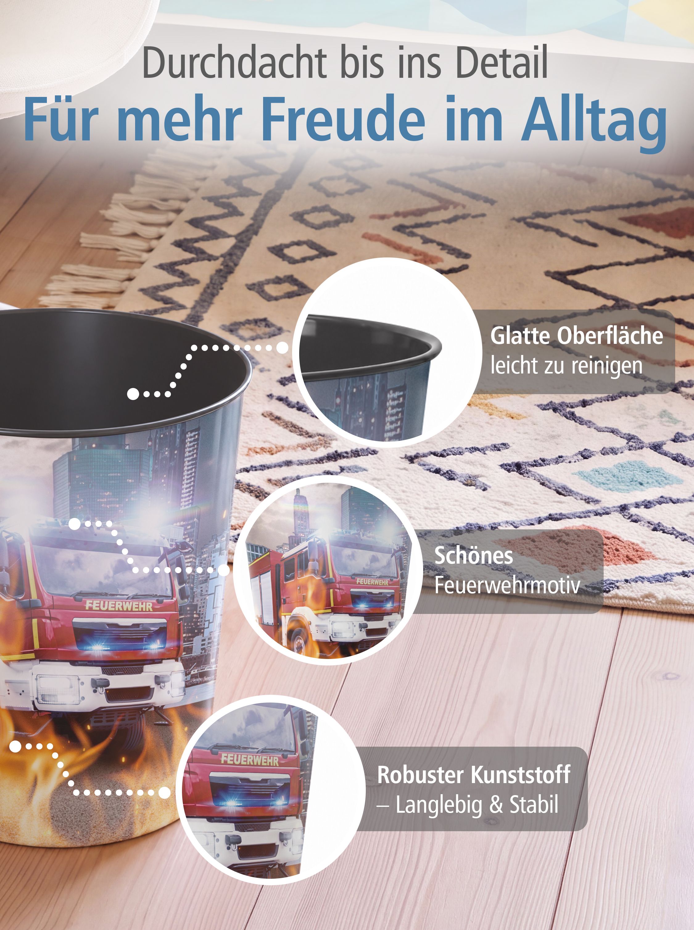 itenga Papierkorb f�r Kinder - Motiv Feuerwehr - ca. 11 ...