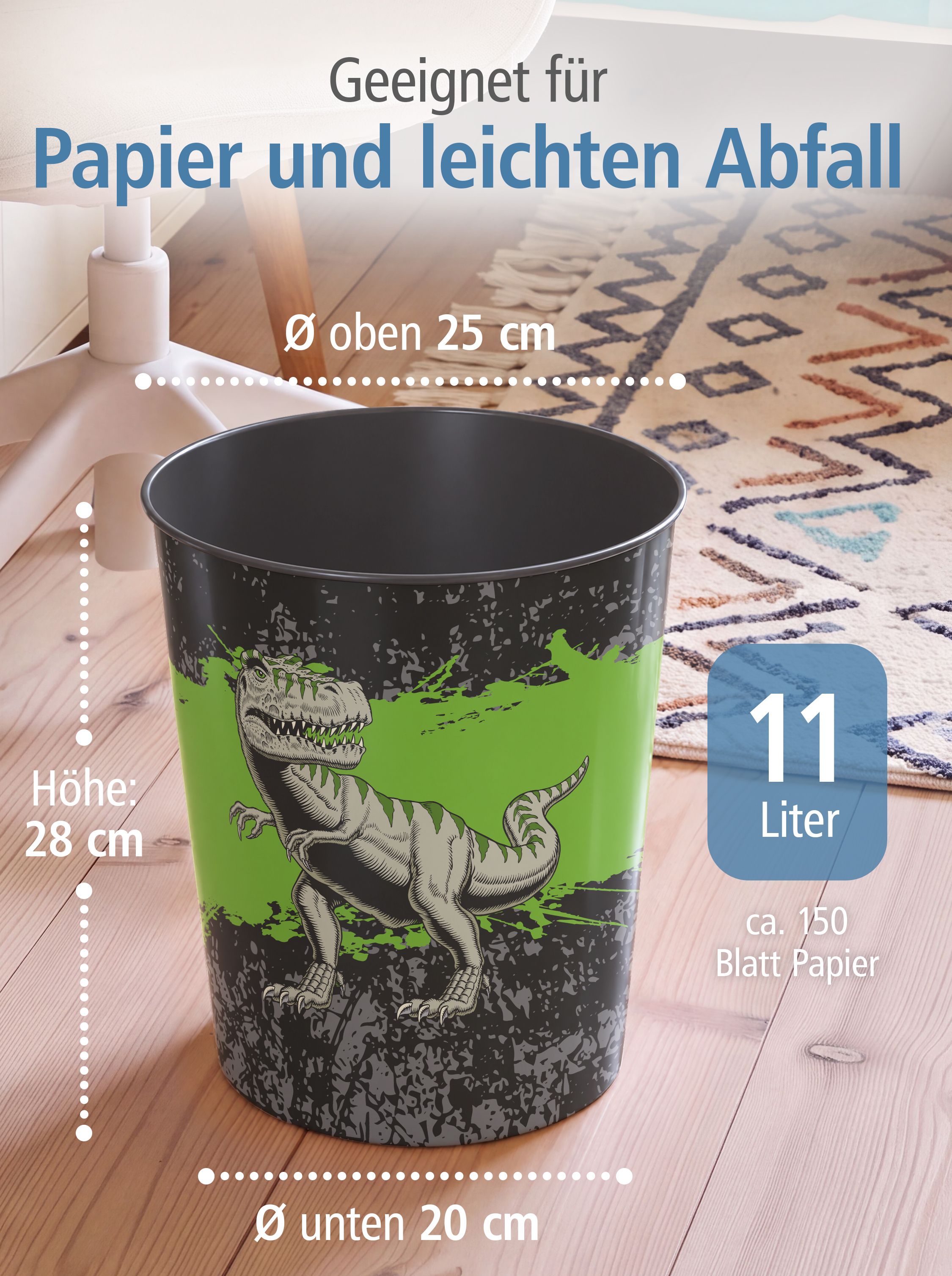 itenga Papierkorb f�r Kinder - Motiv T-REX Dinosaurier -...