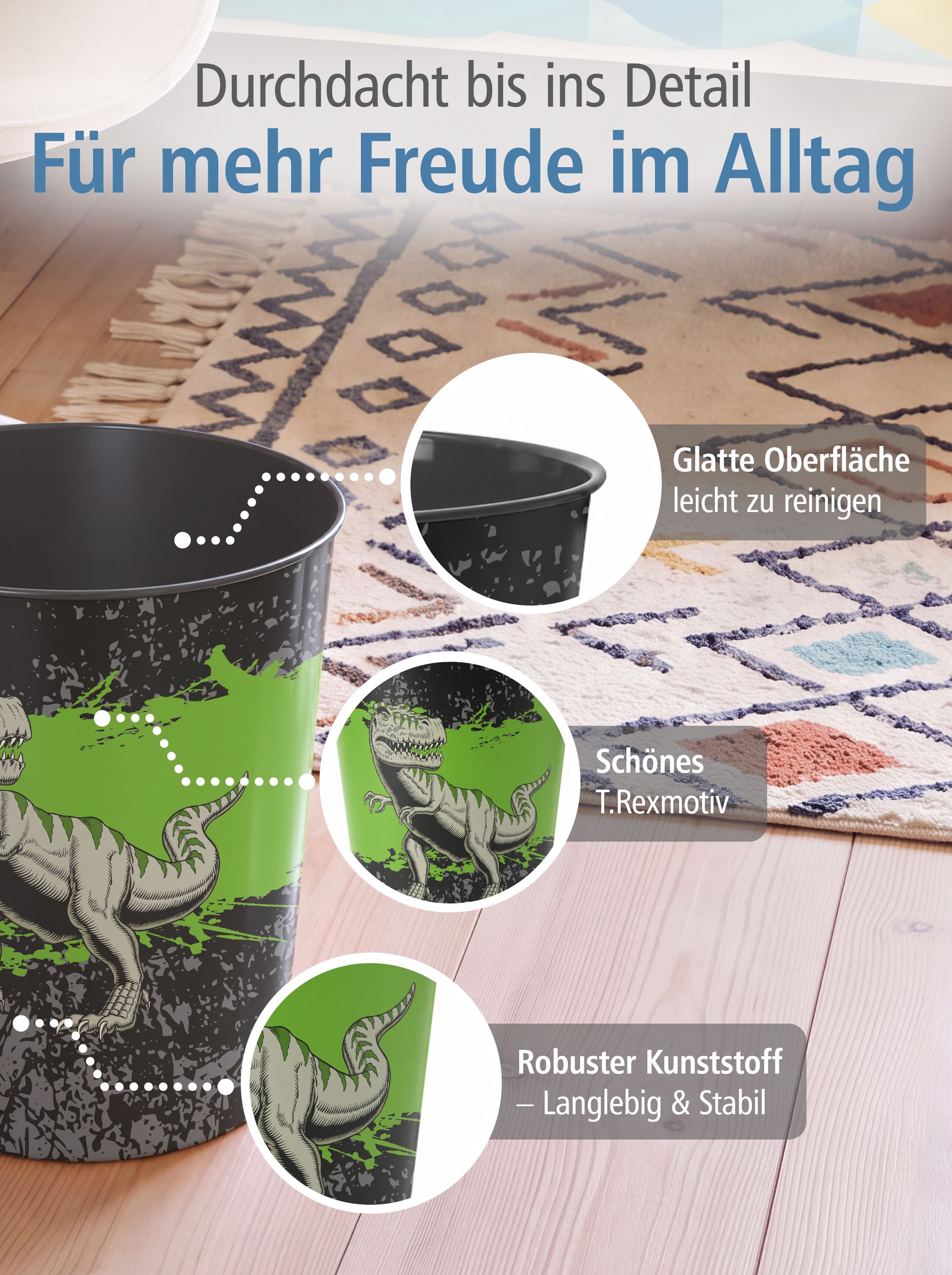 itenga Papierkorb f�r Kinder - Motiv T-REX Dinosaurier -...