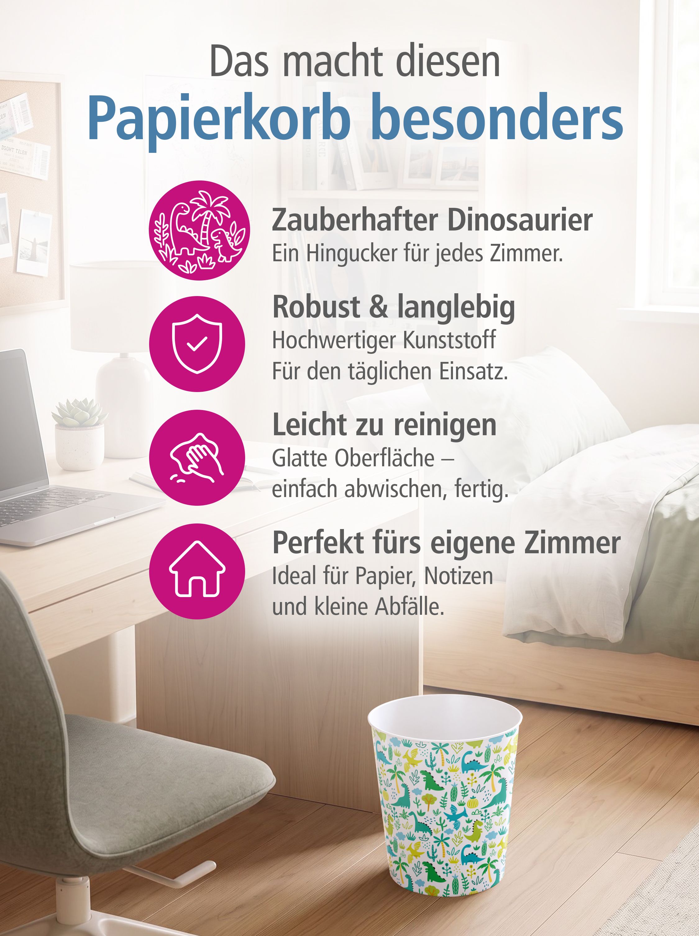 itenga Papierkorb f�r Kinder - Motiv Dinos - Dinosaurier...