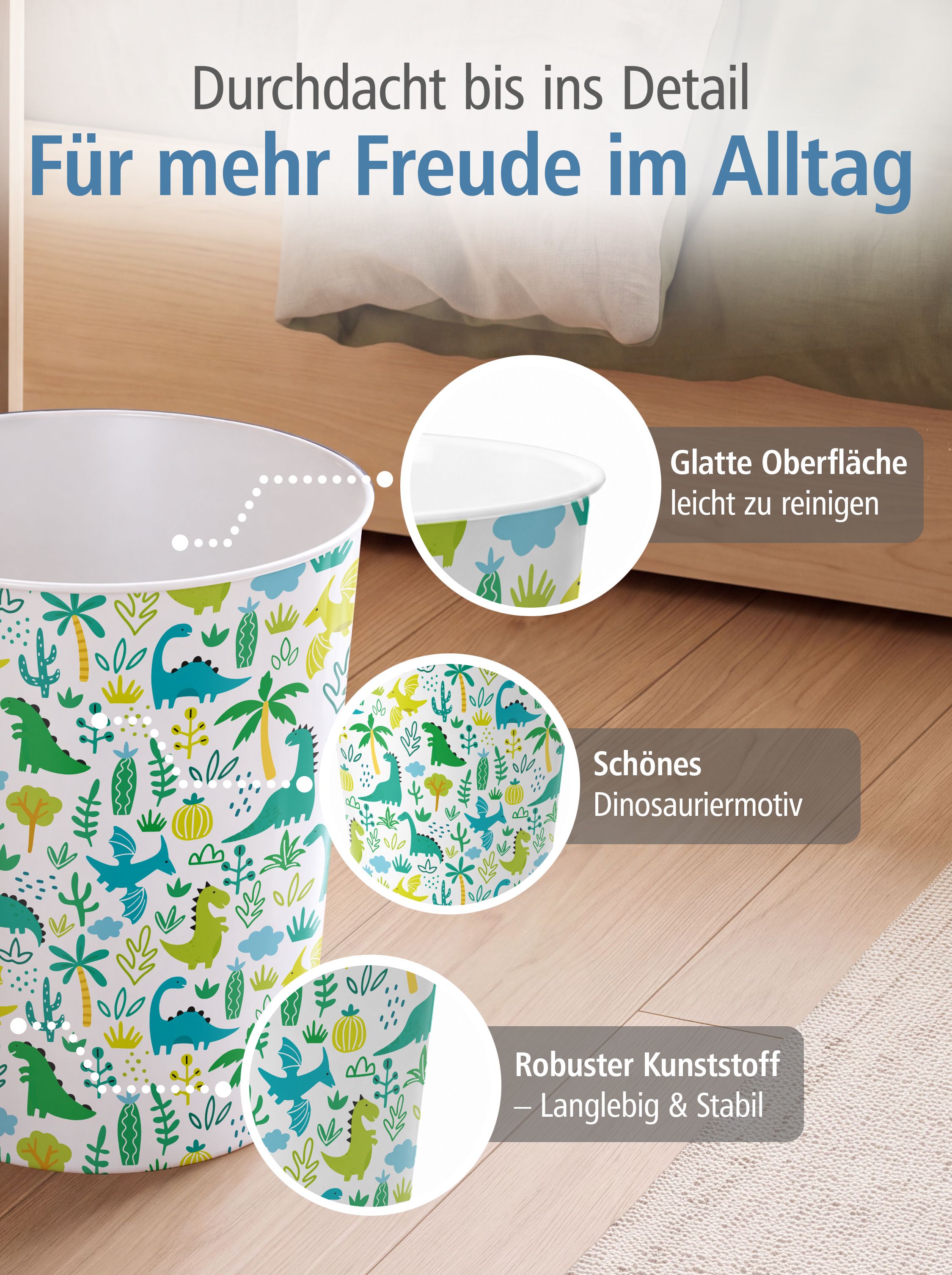 itenga Papierkorb f�r Kinder - Motiv Dinos - Dinosaurier...