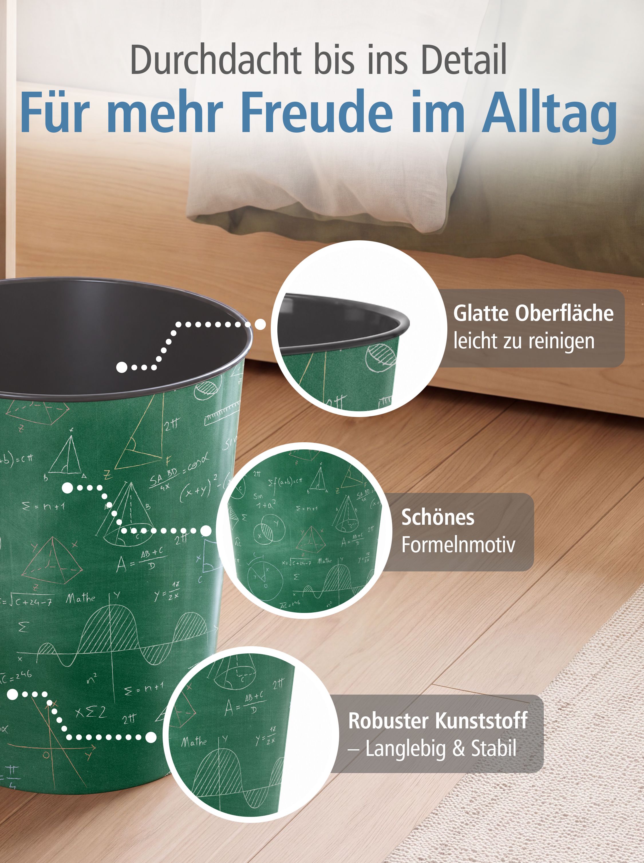 itenga Papierkorb f�r Kinder - Motiv Formeln - ca. 11 Liter