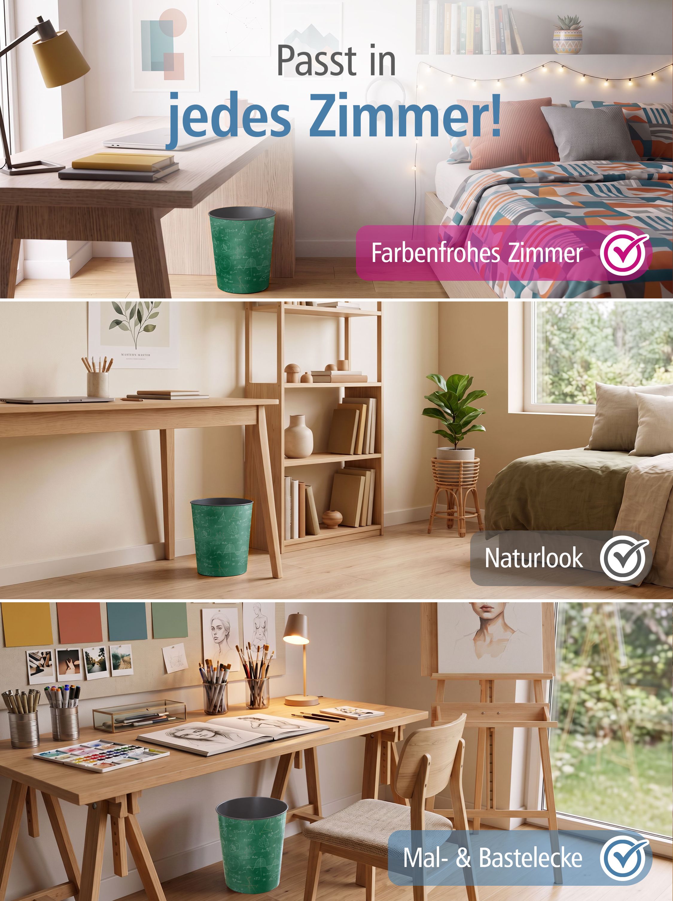 itenga Papierkorb f�r Kinder - Motiv Formeln - ca. 11 Liter