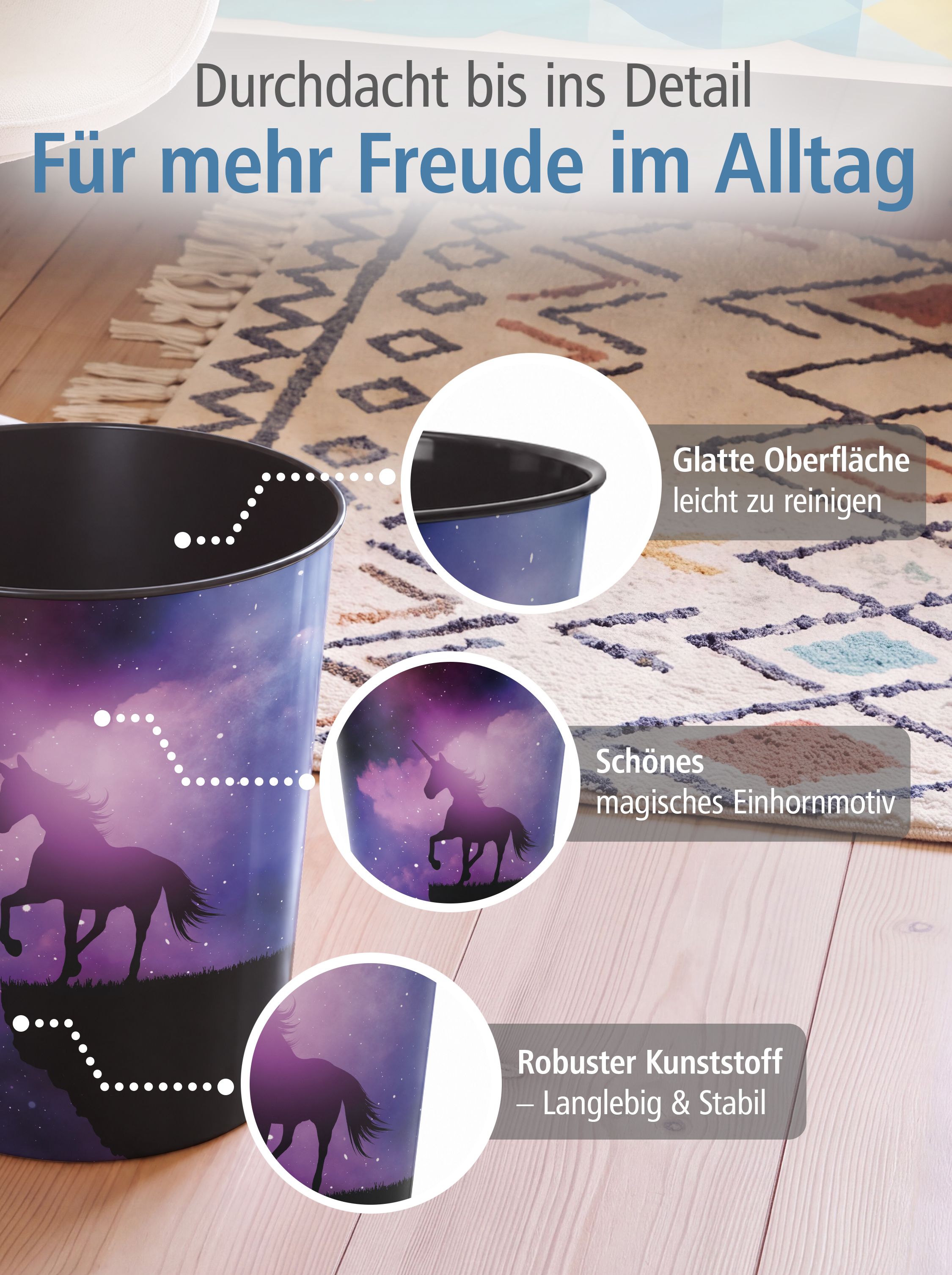 itenga Papierkorb f�r Kinder - Motiv magisches Einhorn ...