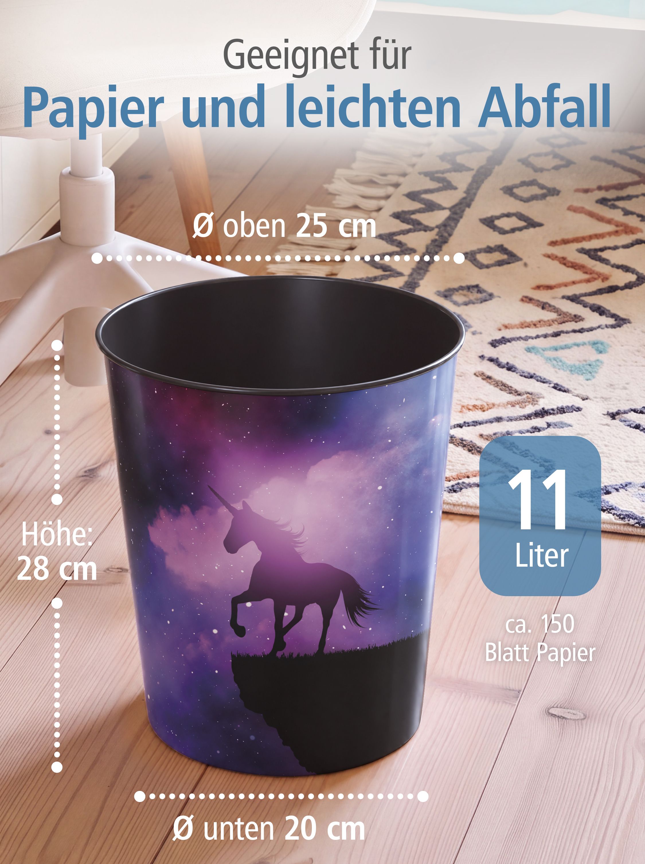 itenga Papierkorb f�r Kinder - Motiv magisches Einhorn ...