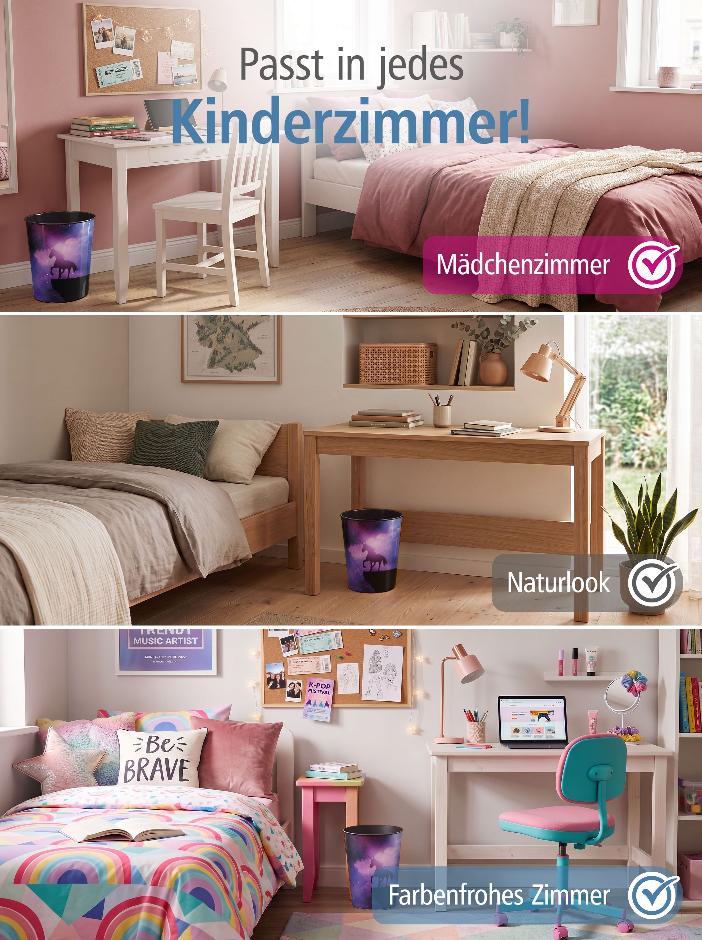 itenga Papierkorb f�r Kinder - Motiv magisches Einhorn ...