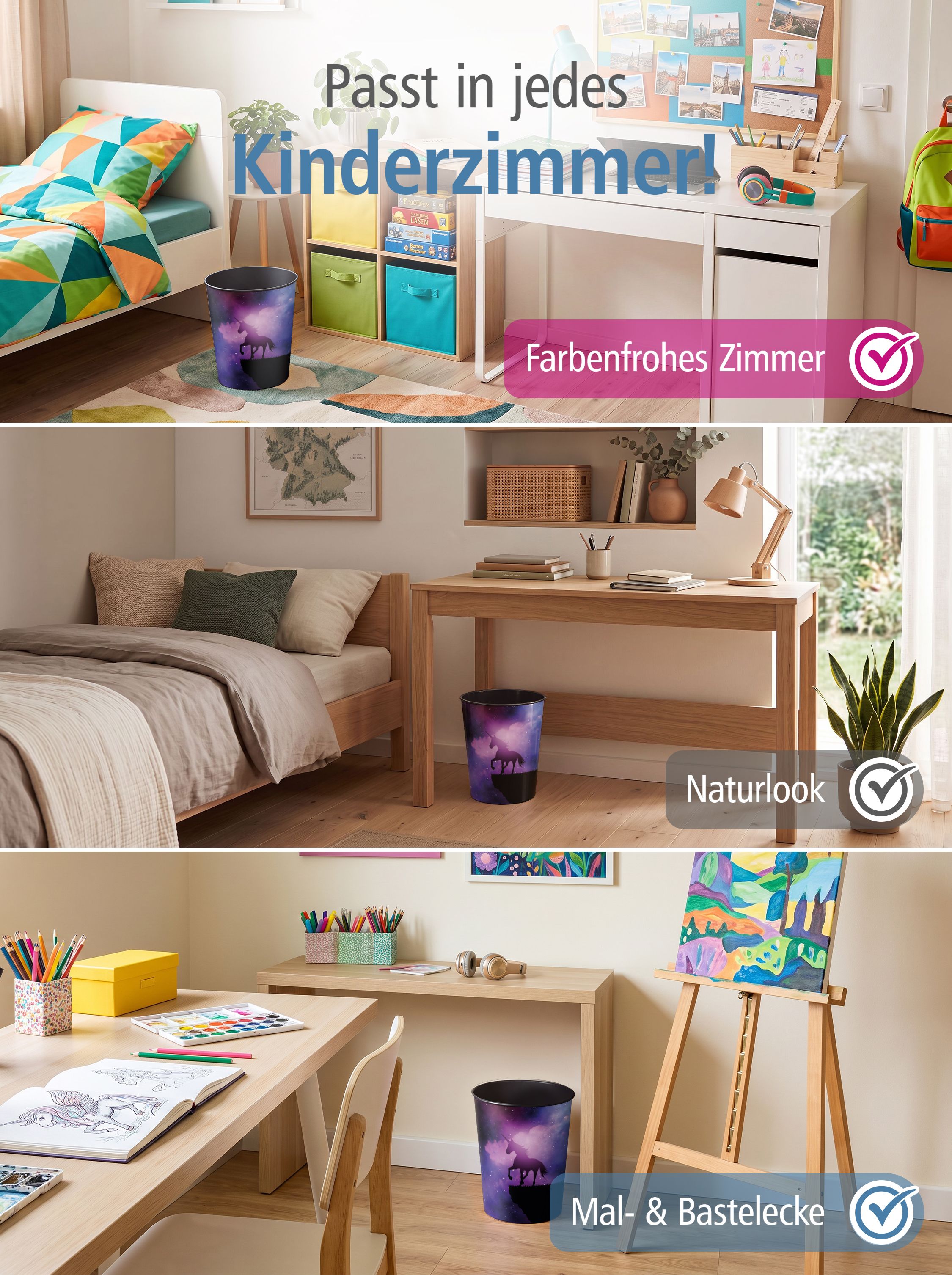 itenga Papierkorb f�r Kinder - Motiv magisches Einhorn ...