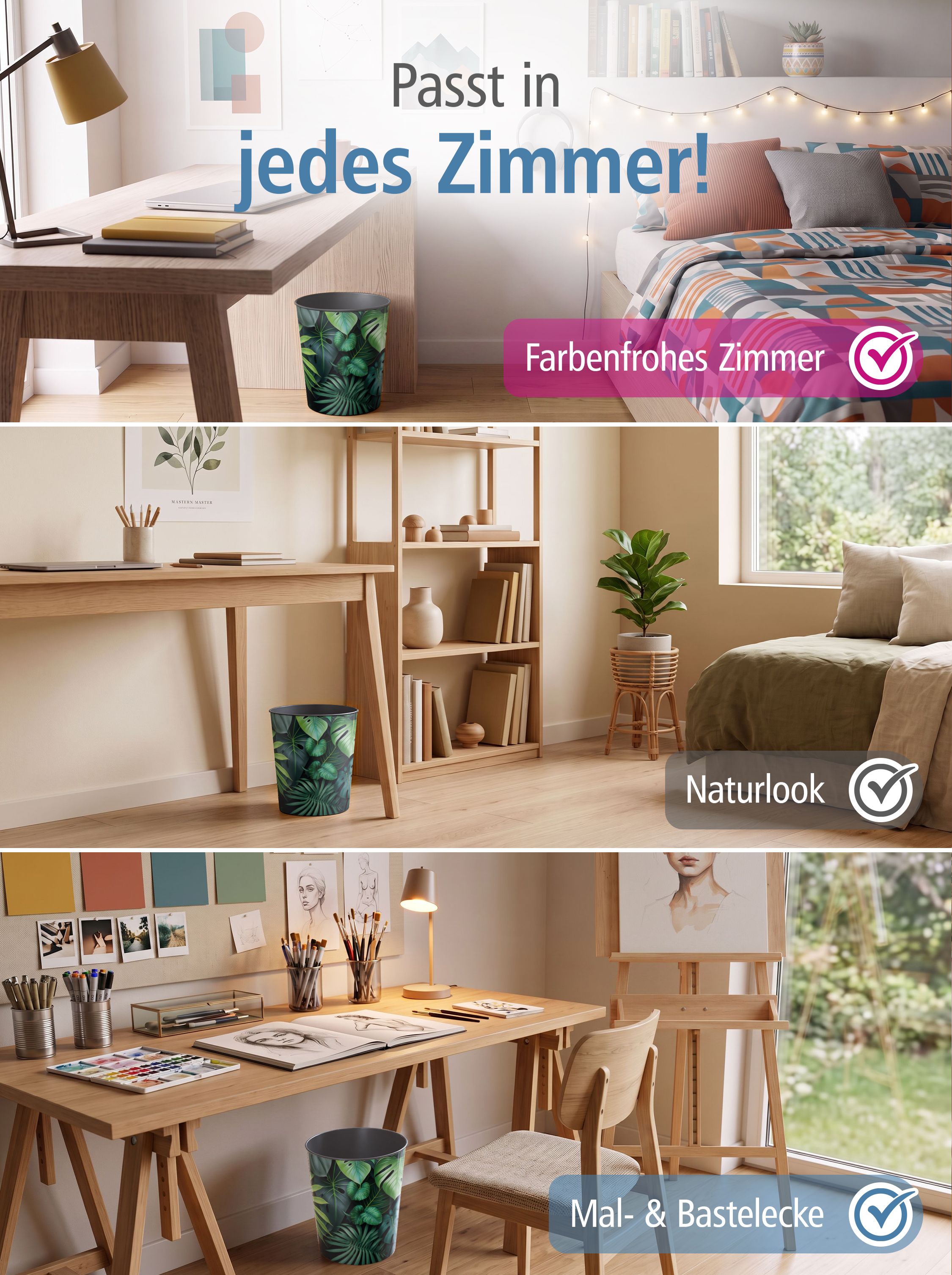 itenga Papierkorb f�r Kinder und Erwachsene - Motiv Dsch...