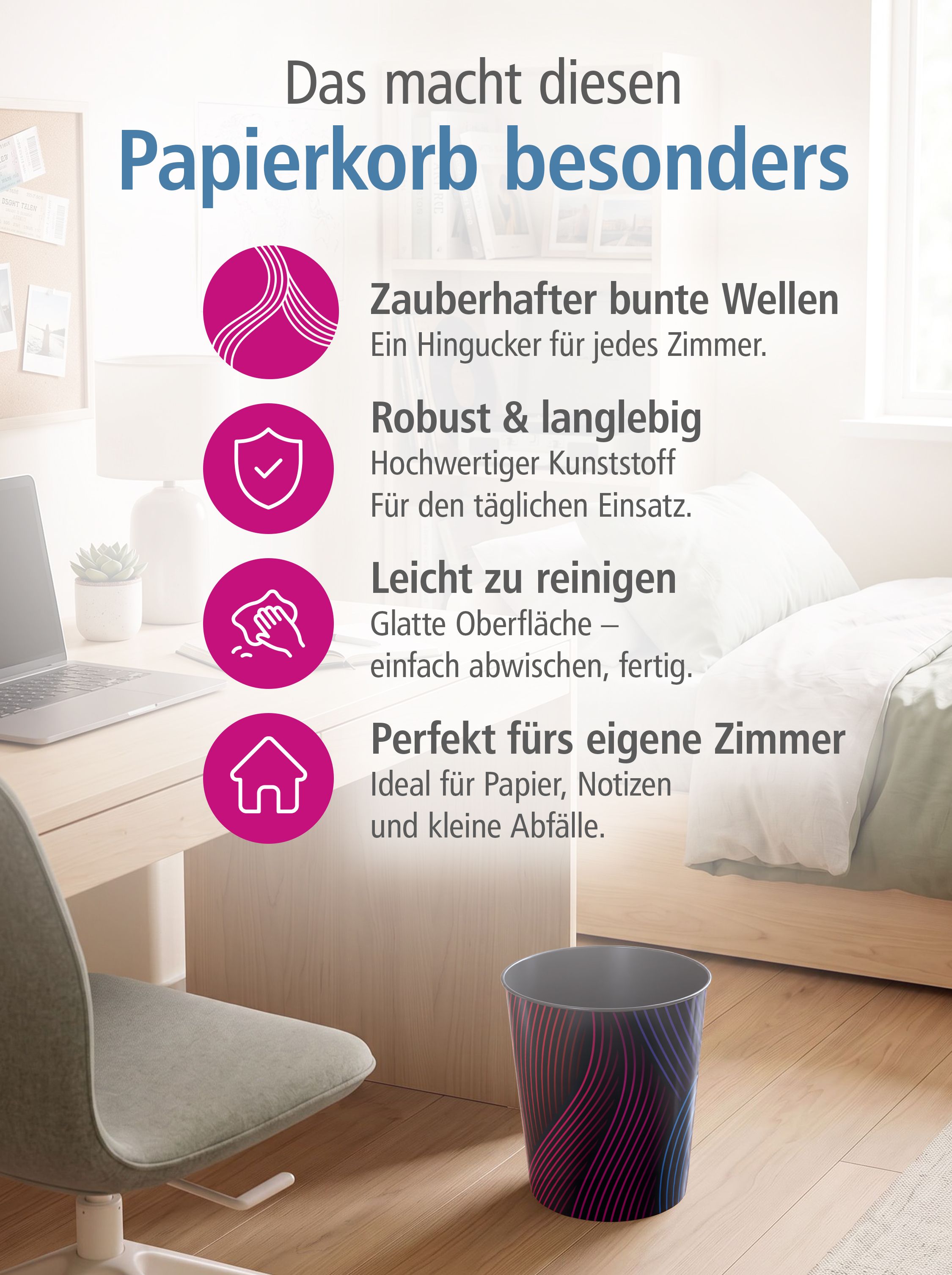 itenga Papierkorb f�r Kinder und Erwachsene - Motiv bunt...