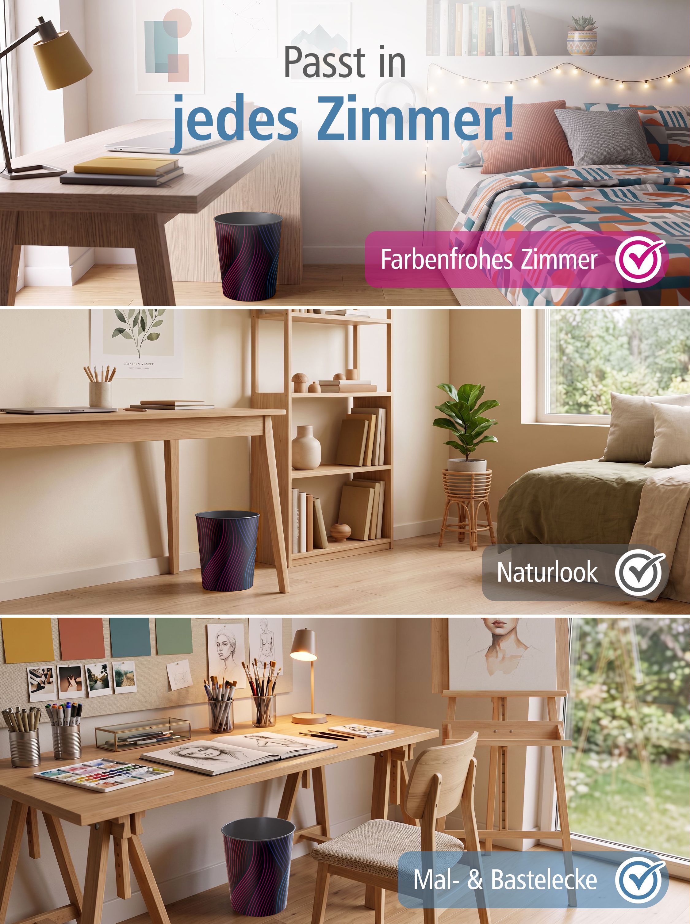 itenga Papierkorb f�r Kinder und Erwachsene - Motiv bunt...