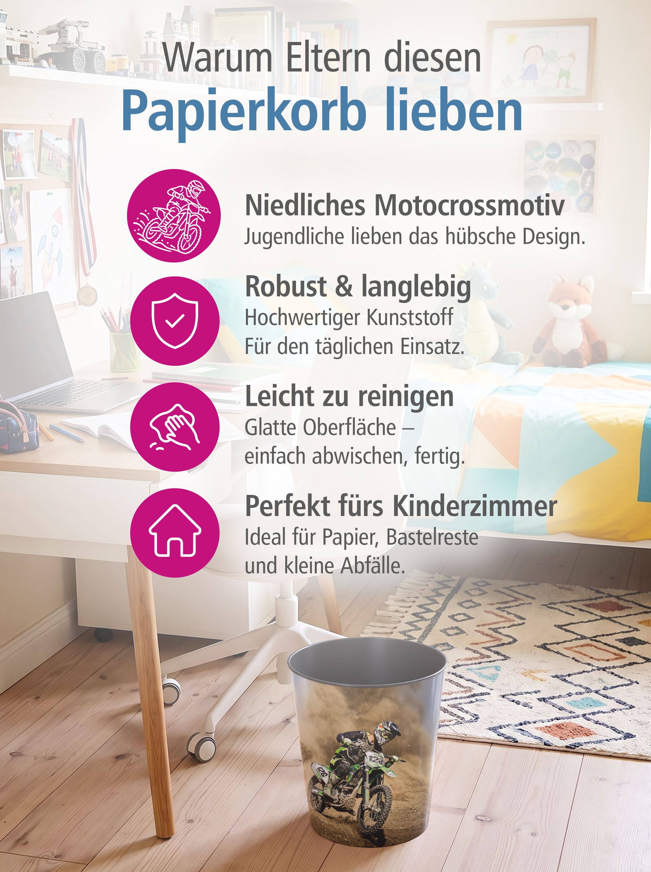 itenga Papierkorb f�r Kinder - Motiv Motocross - ca. 11...