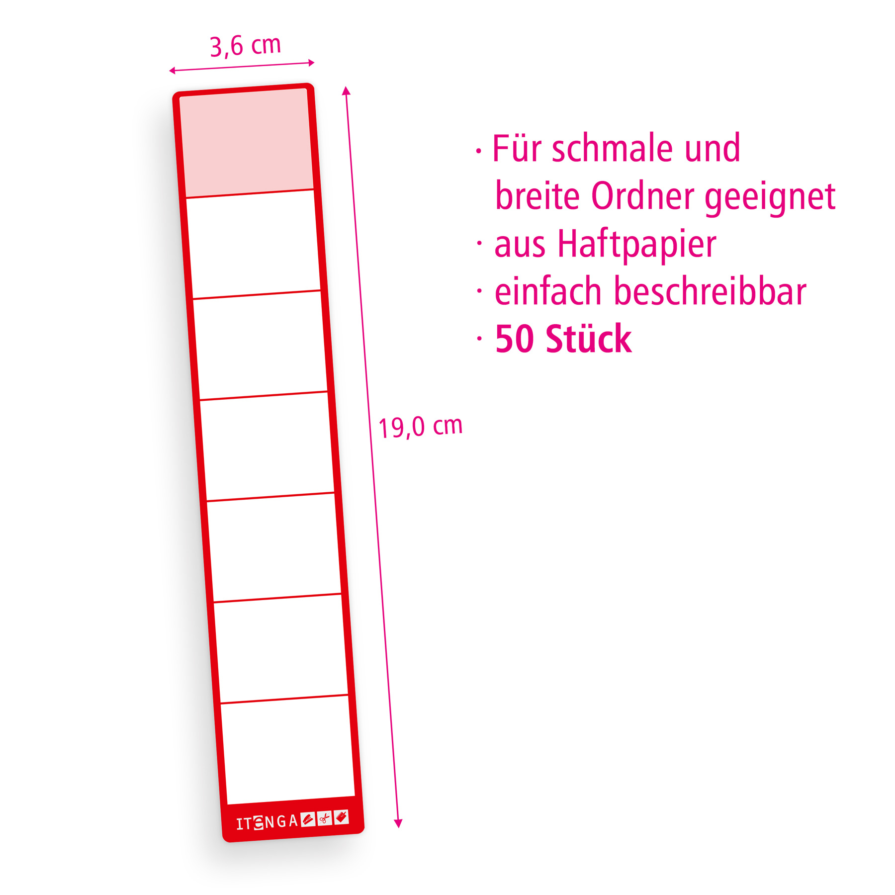itenga 50x Ordneretikett Rot R�ckenetikett schmal zum Au...