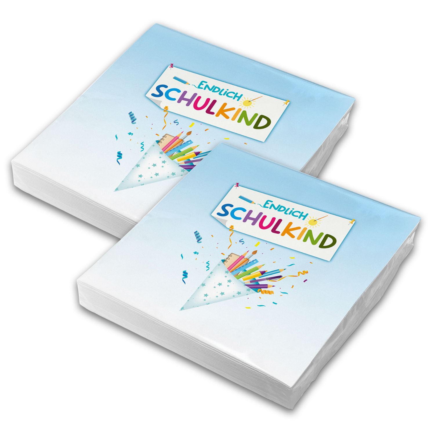 itenga 40x Serviette Schulanfang Endlich Schulkind hellblau