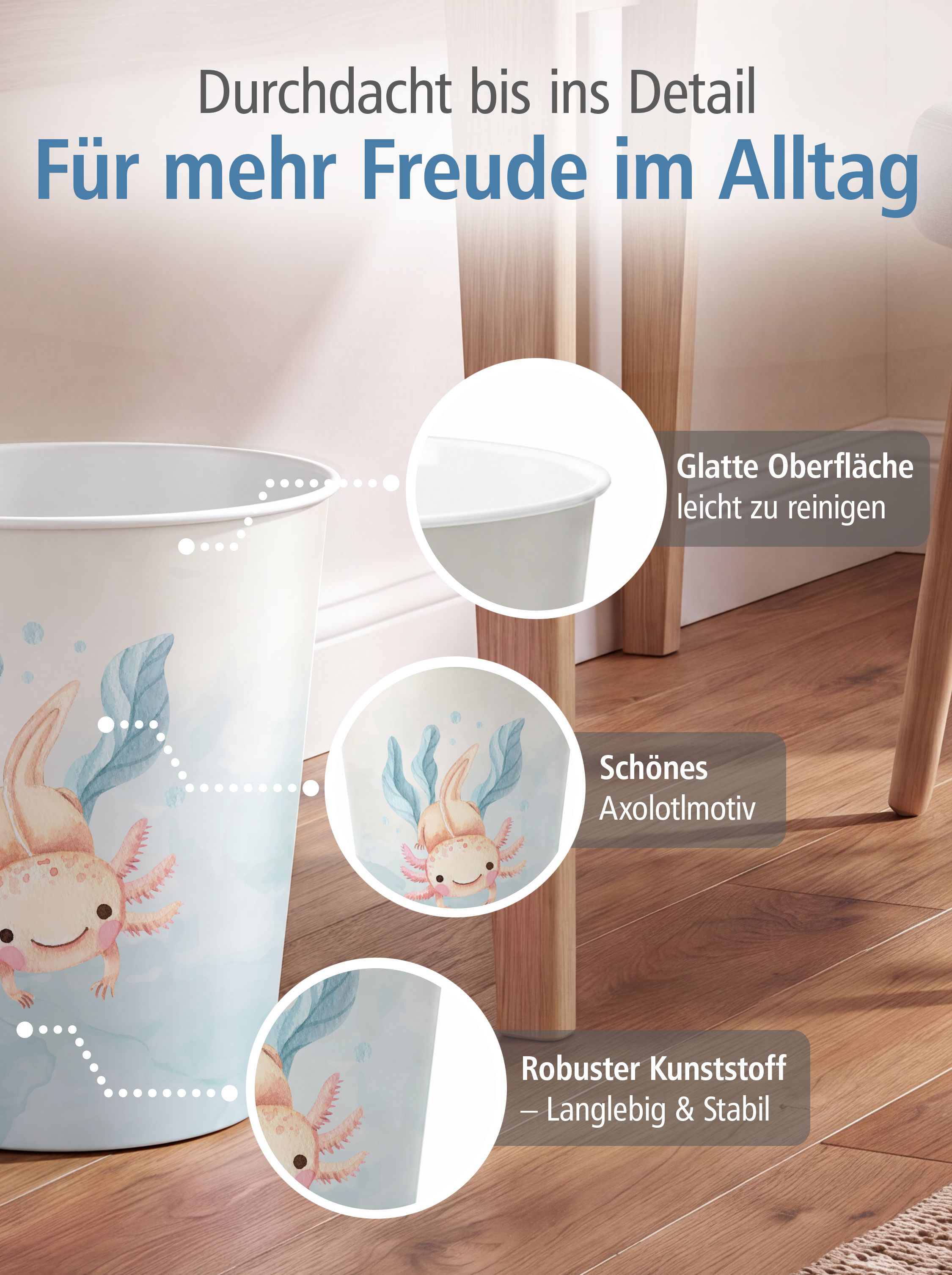 itenga Papierkorb f�r Kinder - Motiv Axolotl - ca. 11 L...