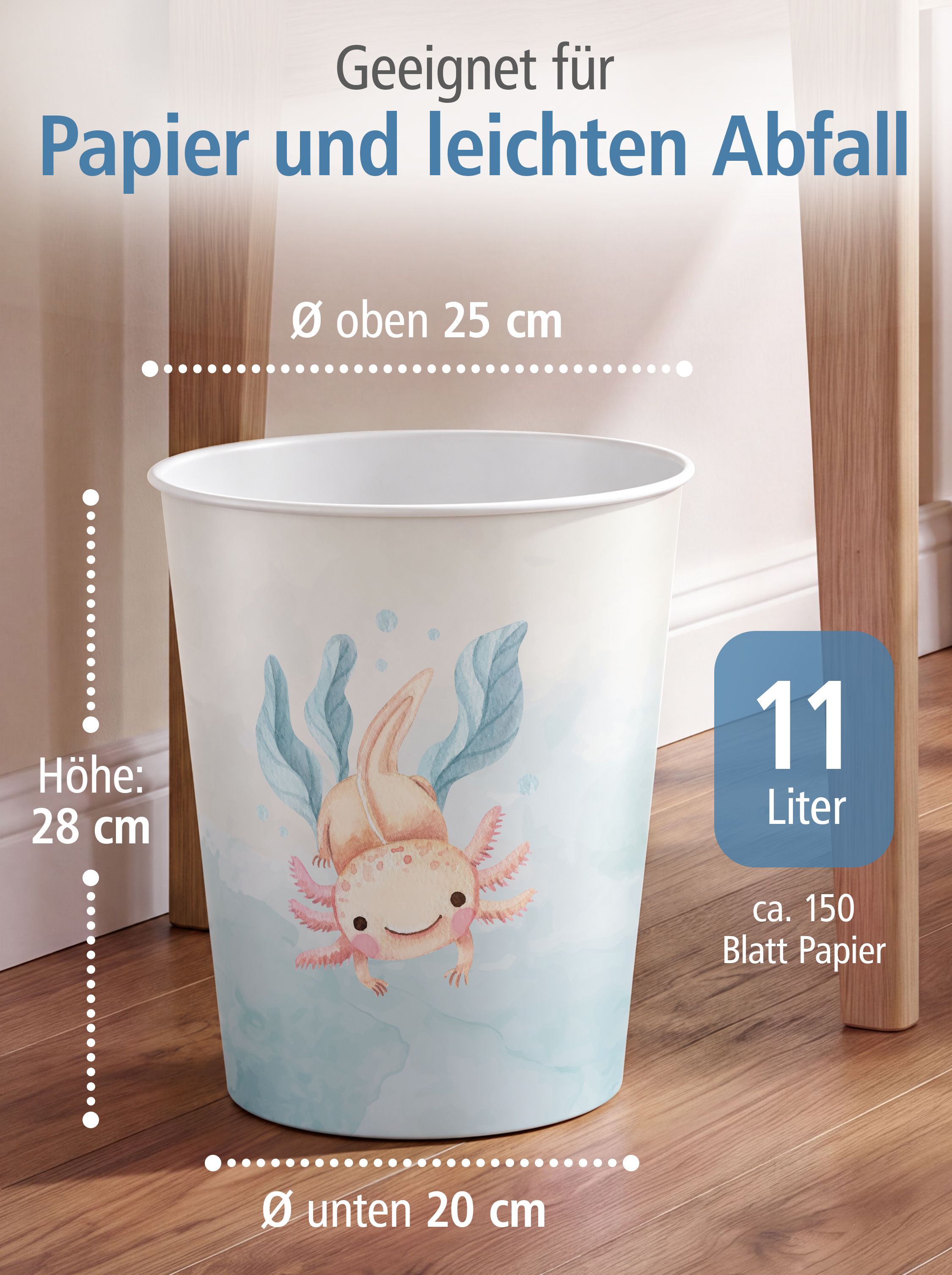 itenga Papierkorb f�r Kinder - Motiv Axolotl - ca. 11 L...