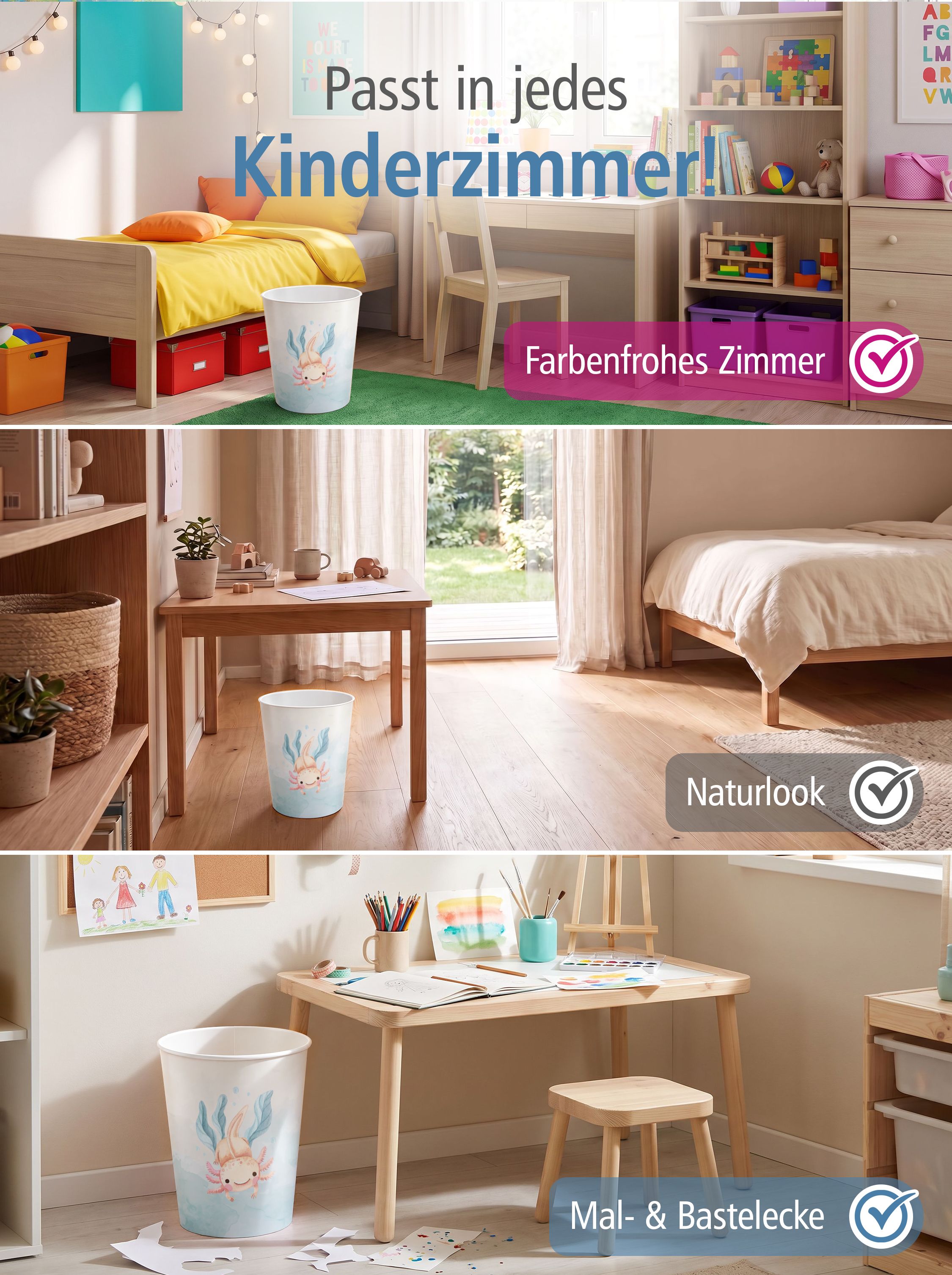 itenga Papierkorb f�r Kinder - Motiv Axolotl - ca. 11 L...