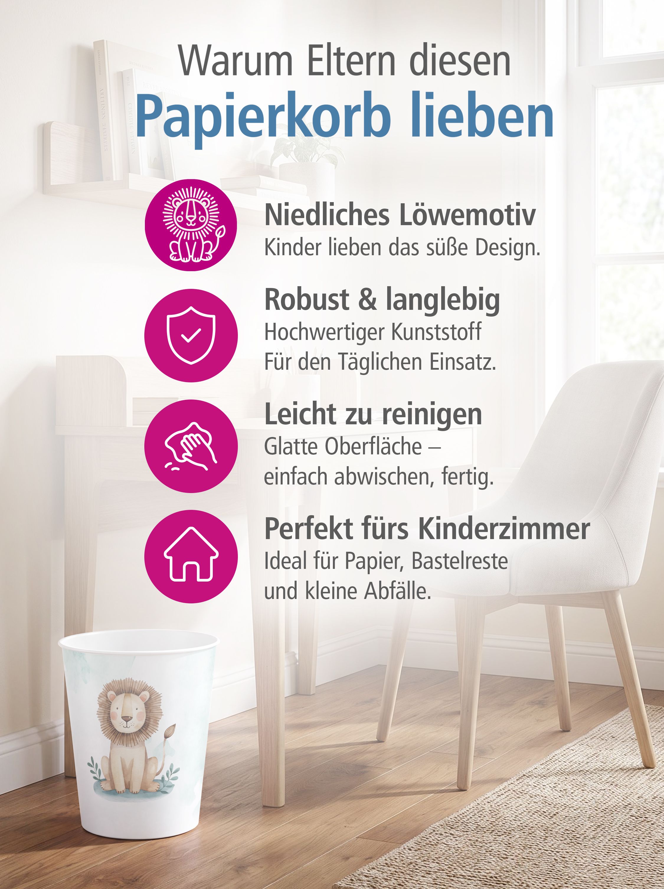 itenga Papierkorb f�r Kinder - Motiv L�WE - ca. 11 Liter