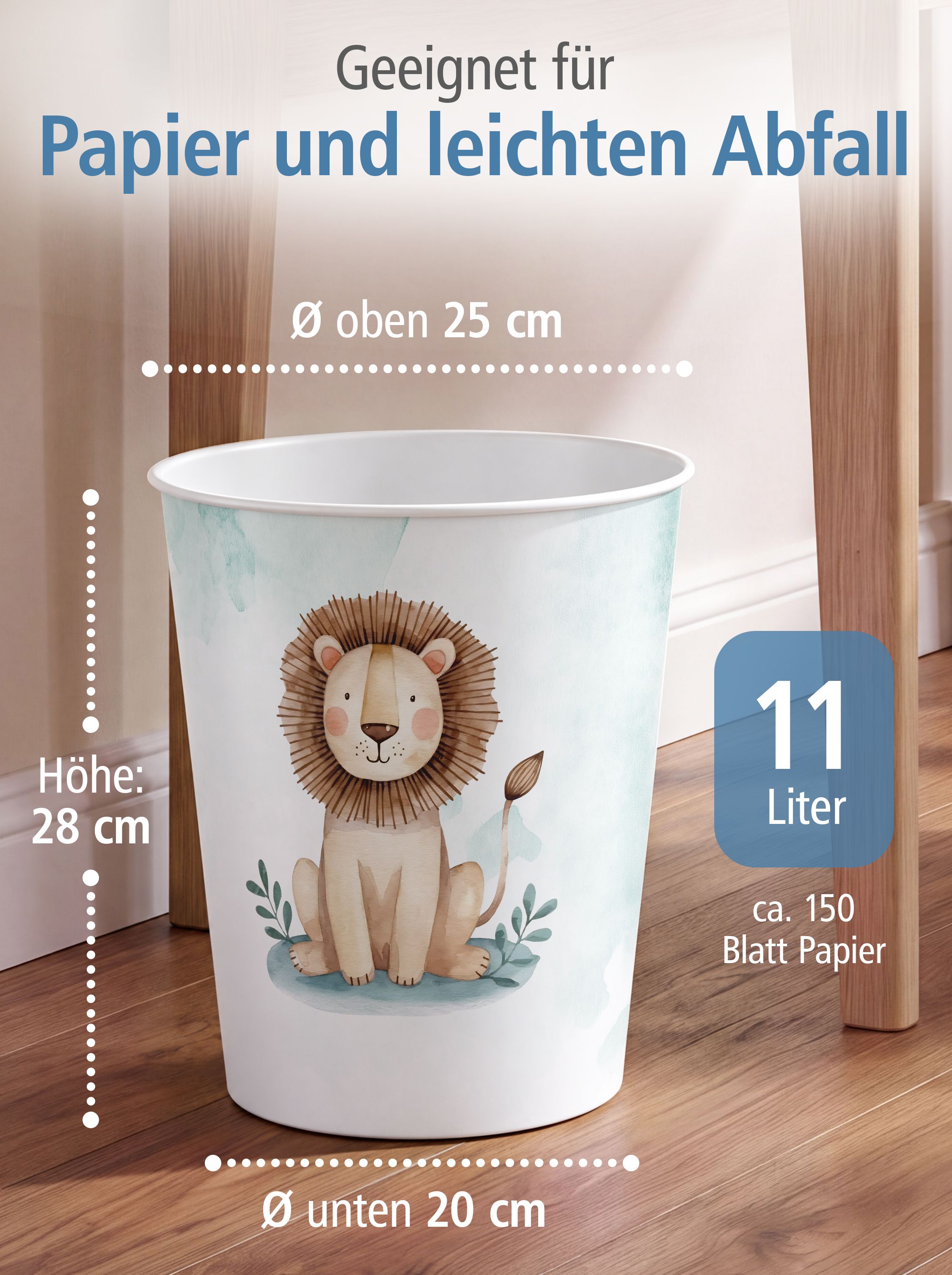 itenga Papierkorb f�r Kinder - Motiv L�WE - ca. 11 Liter