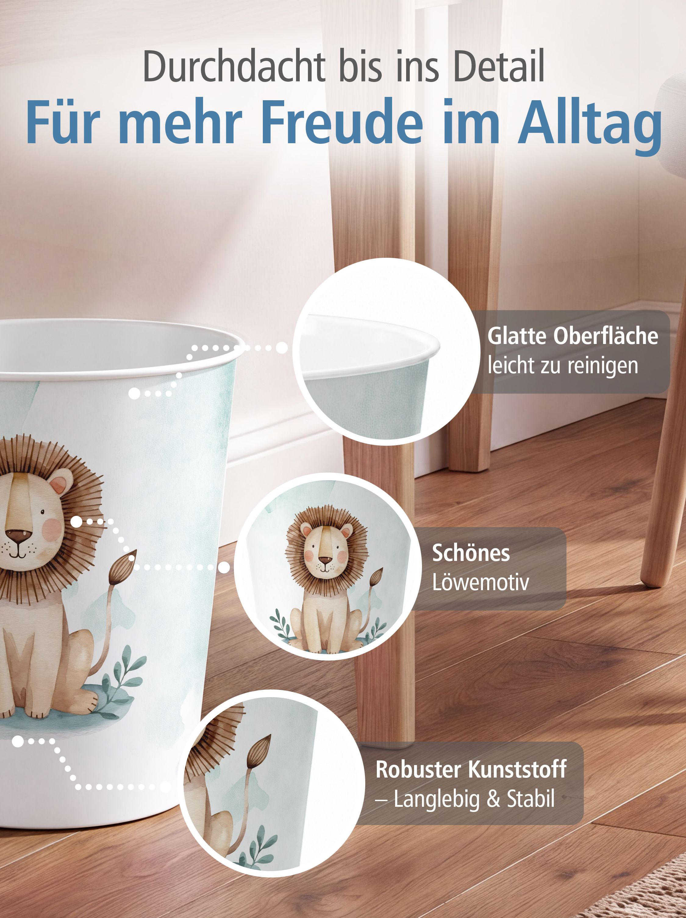 itenga Papierkorb f�r Kinder - Motiv L�WE - ca. 11 Liter
