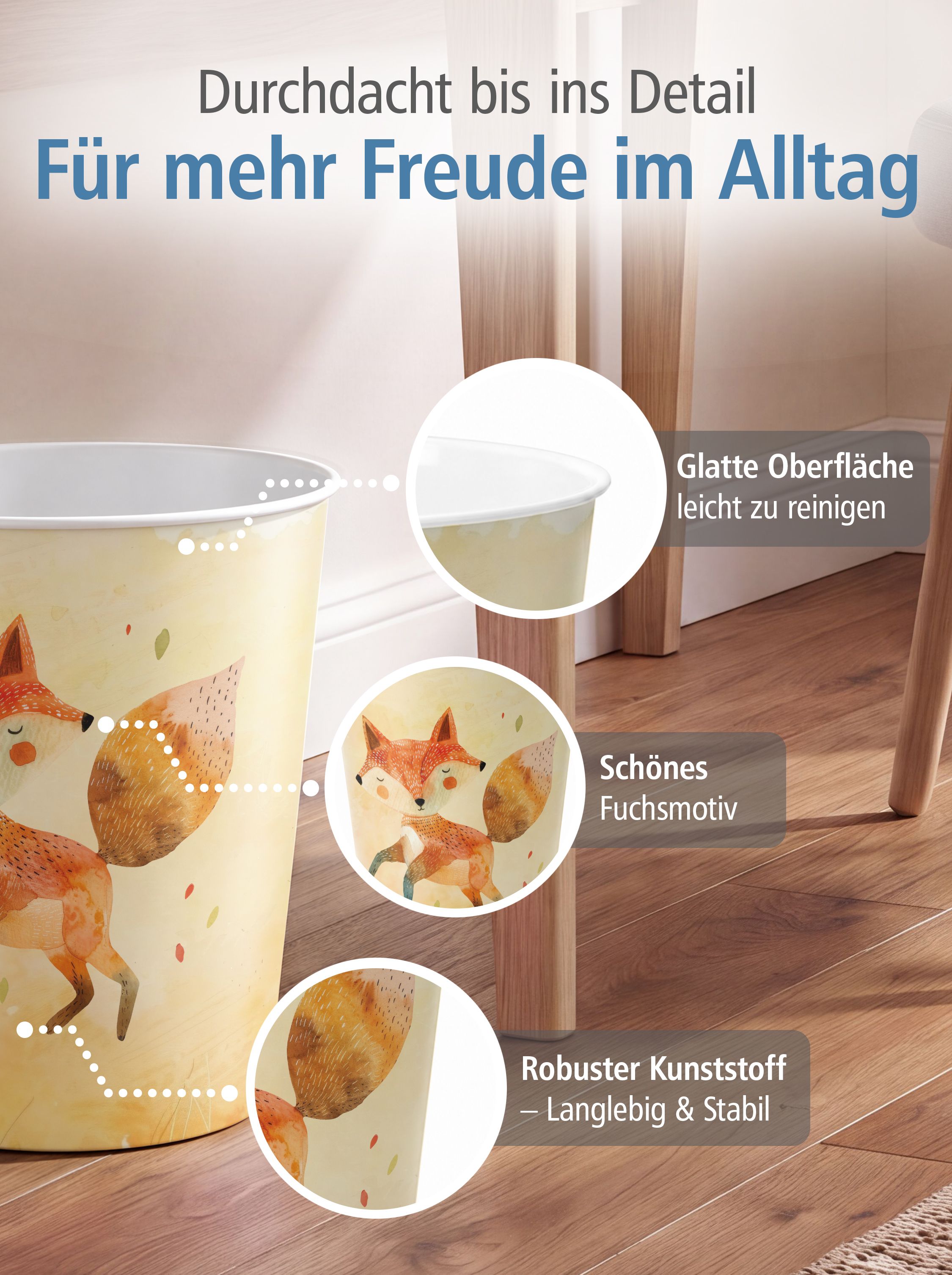 itenga Papierkorb f�r Kinder - Motiv FUCHS - ca. 11 Liter
