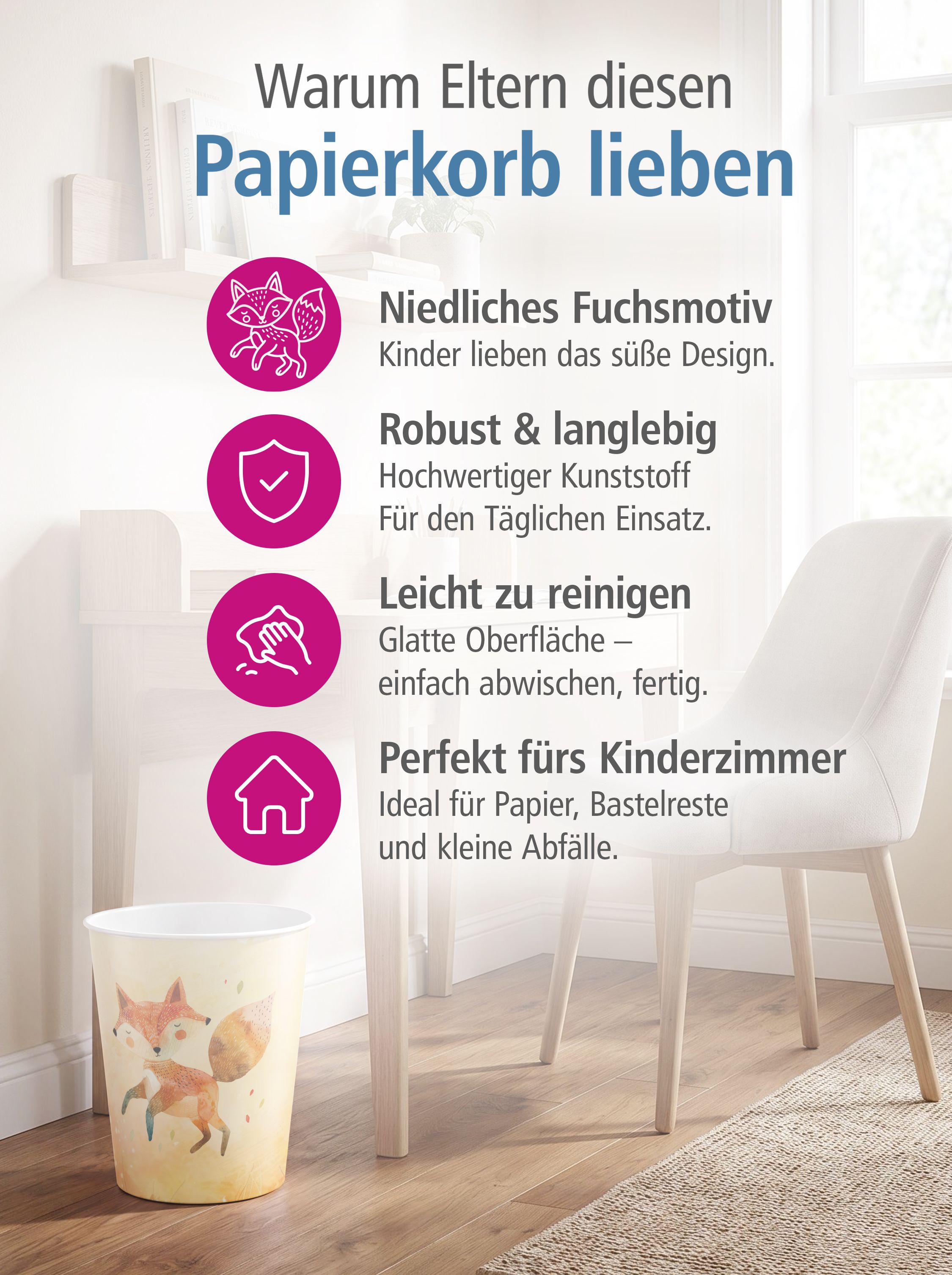 itenga Papierkorb f�r Kinder - Motiv FUCHS - ca. 11 Liter