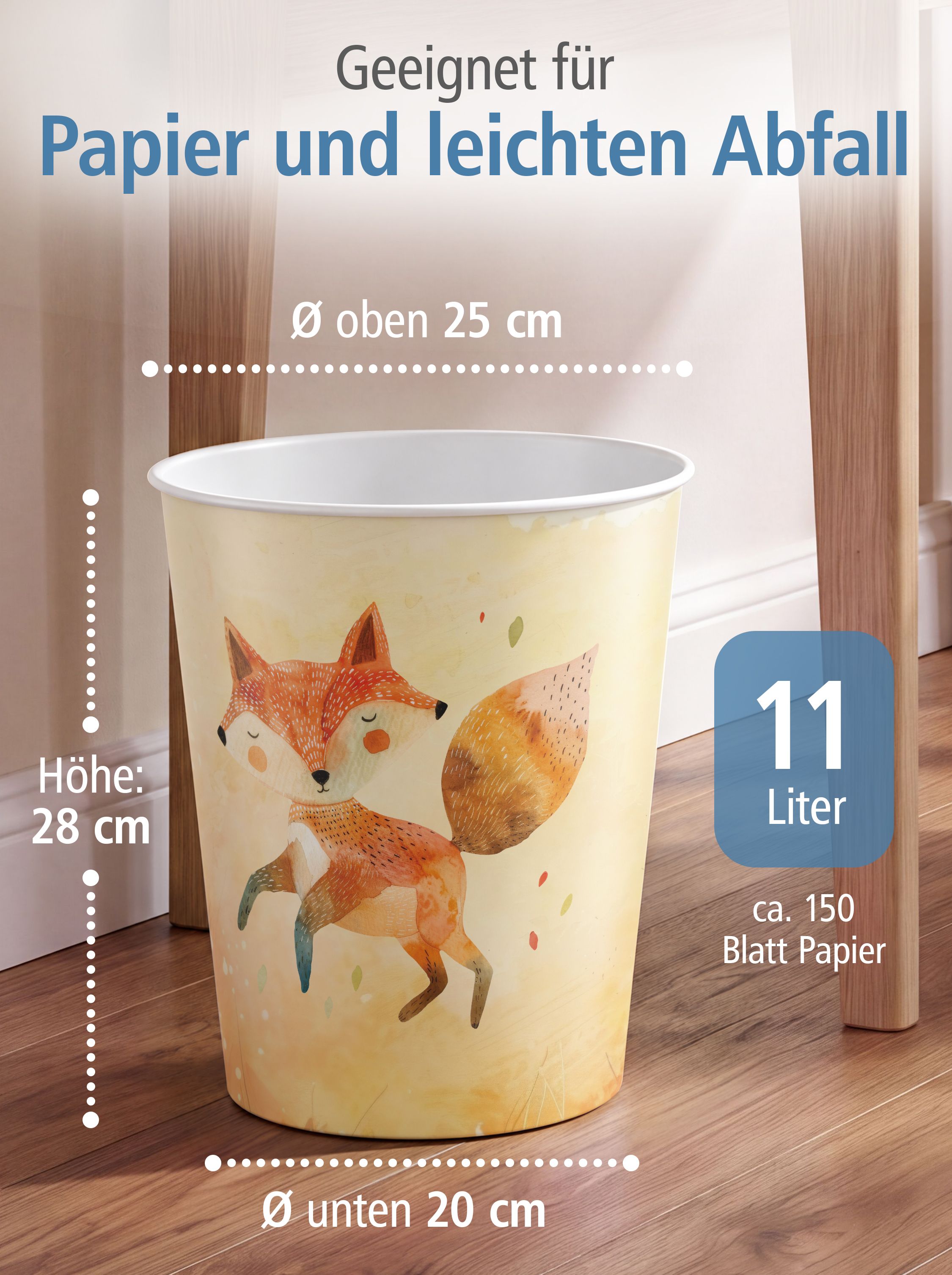 itenga Papierkorb f�r Kinder - Motiv FUCHS - ca. 11 Liter