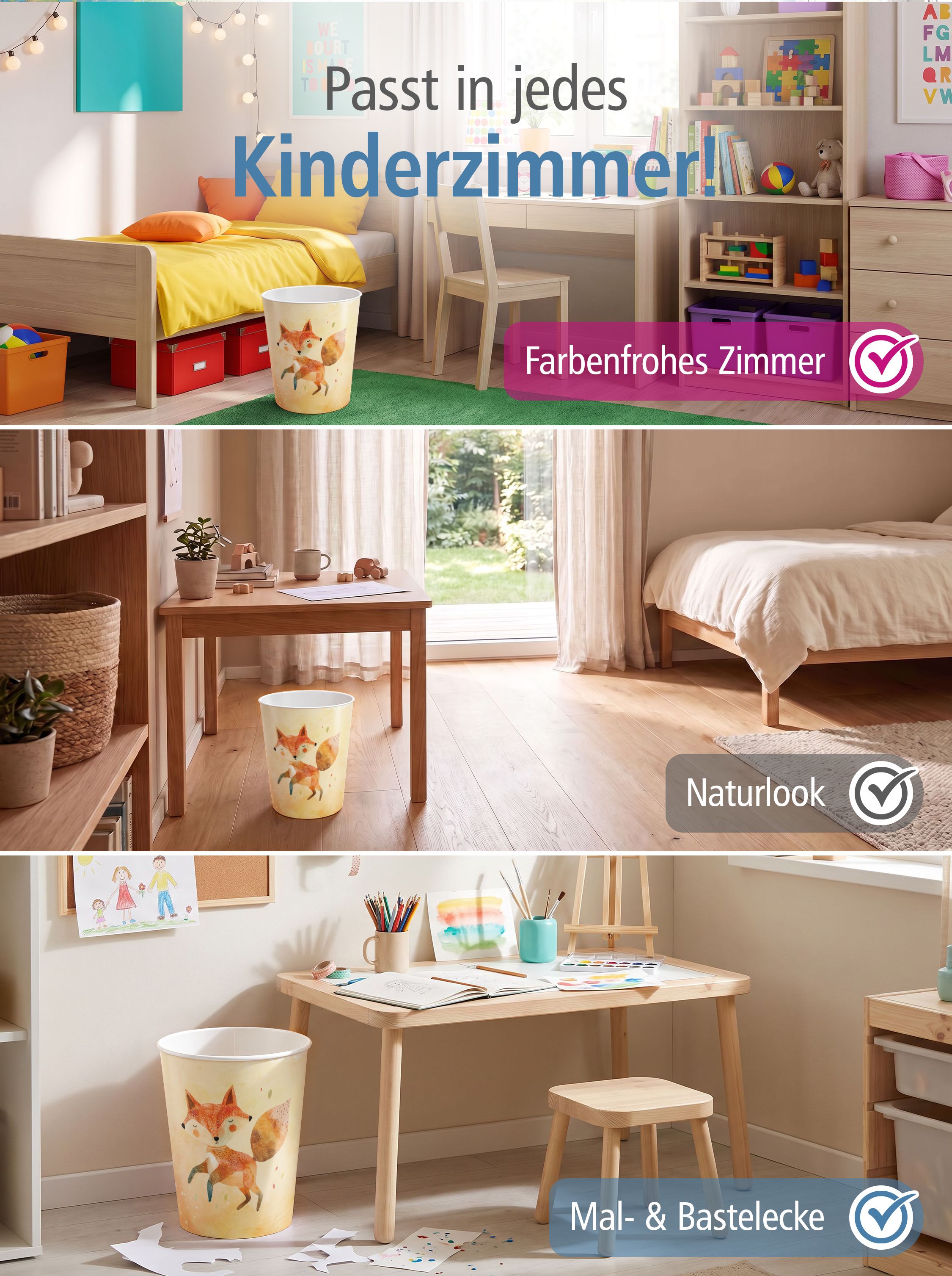 itenga Papierkorb f�r Kinder - Motiv FUCHS - ca. 11 Liter
