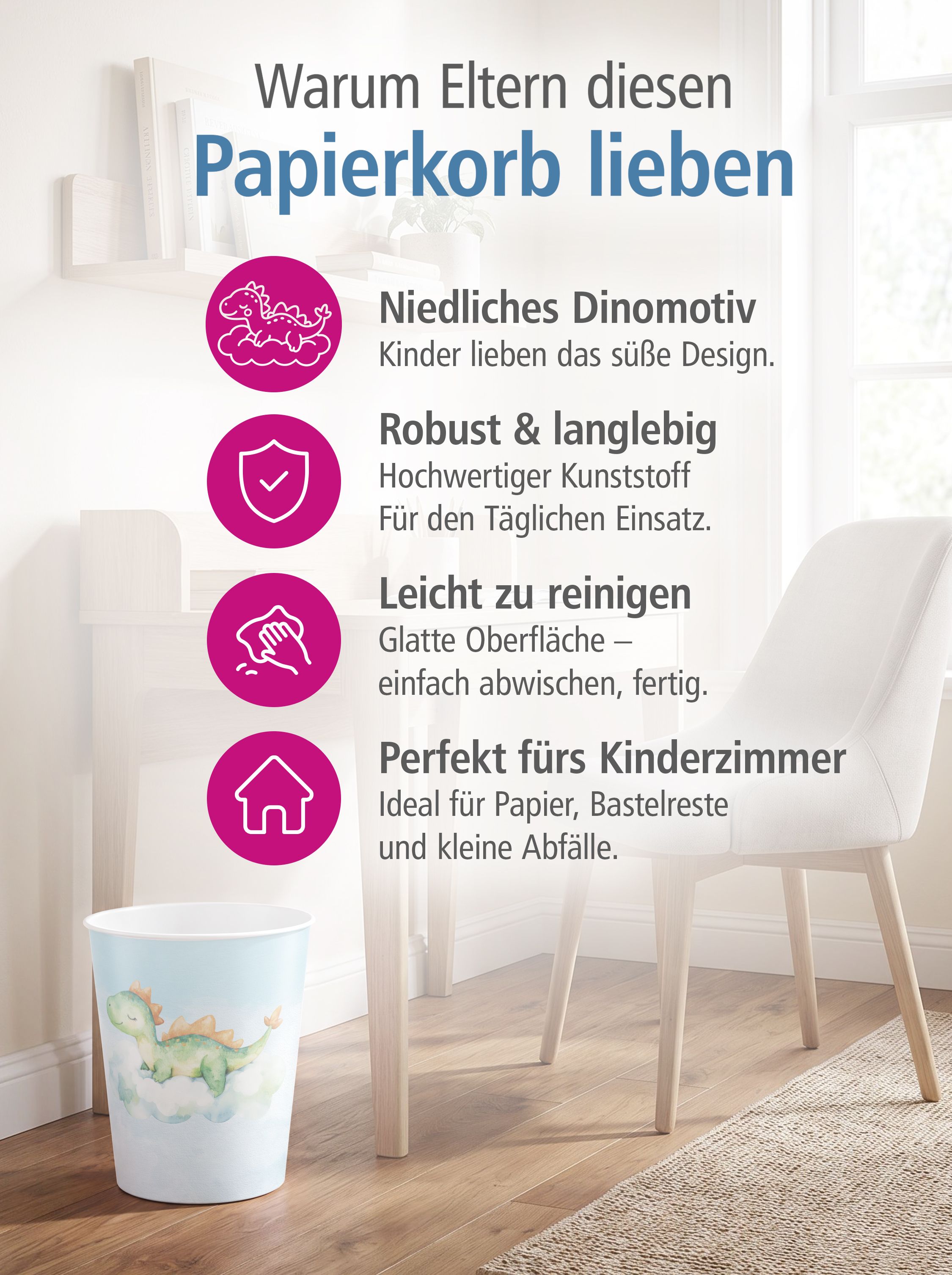itenga Papierkorb f�r Kinder - Motiv DINO Wasserfarben -...