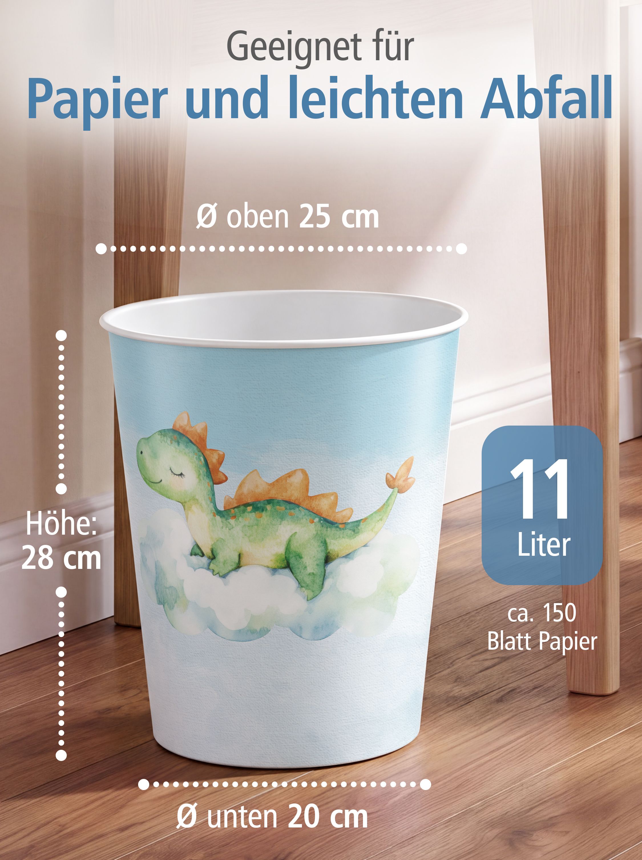 itenga Papierkorb f�r Kinder - Motiv DINO Wasserfarben -...