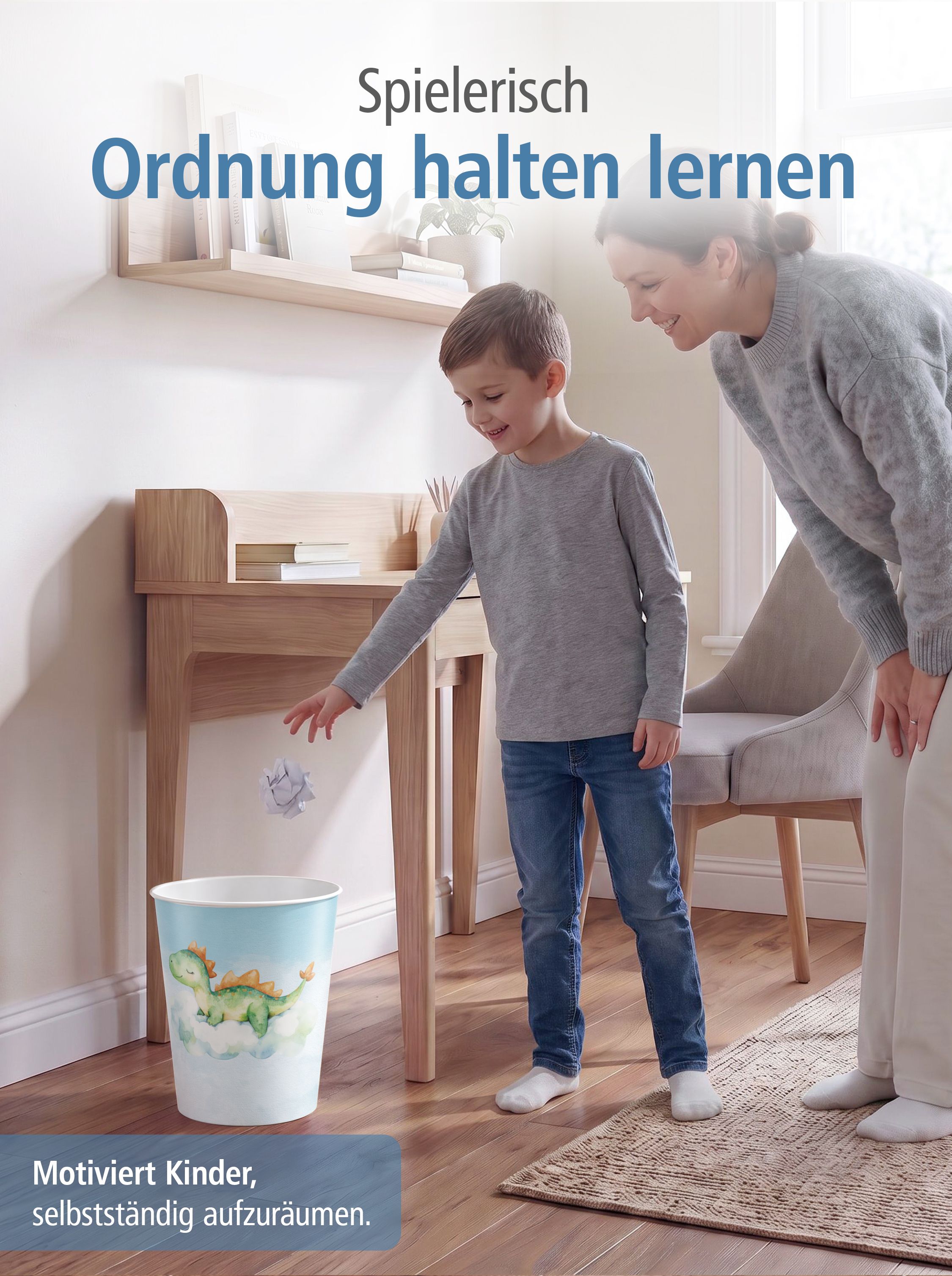 itenga Papierkorb f�r Kinder - Motiv DINO Wasserfarben -...