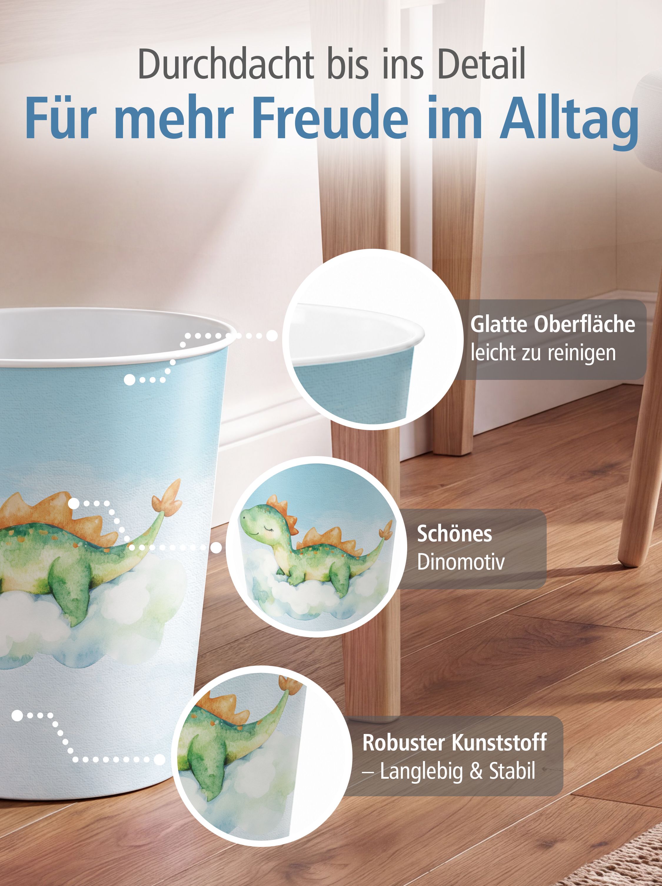 itenga Papierkorb f�r Kinder - Motiv DINO Wasserfarben -...