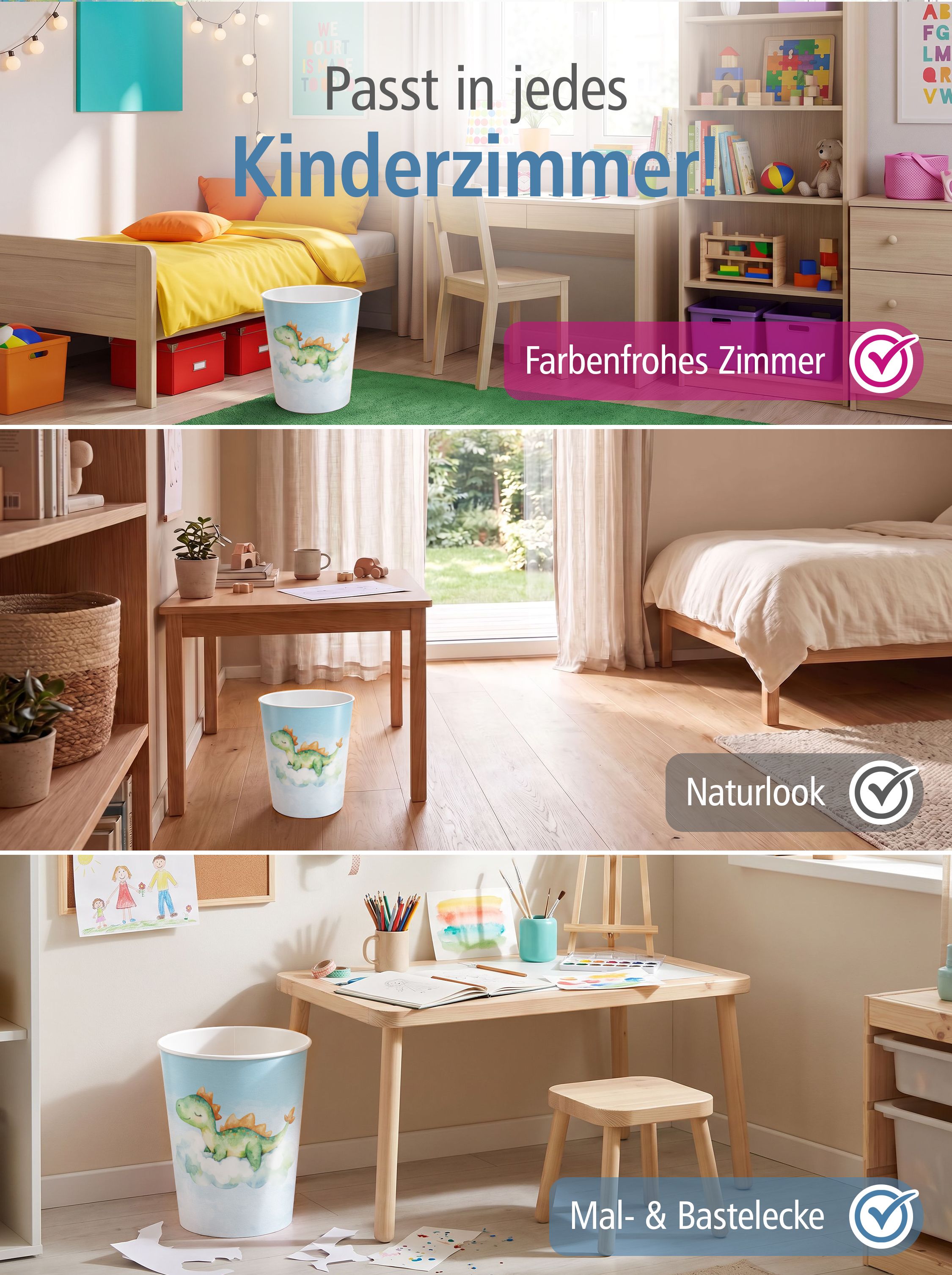 itenga Papierkorb f�r Kinder - Motiv DINO Wasserfarben -...