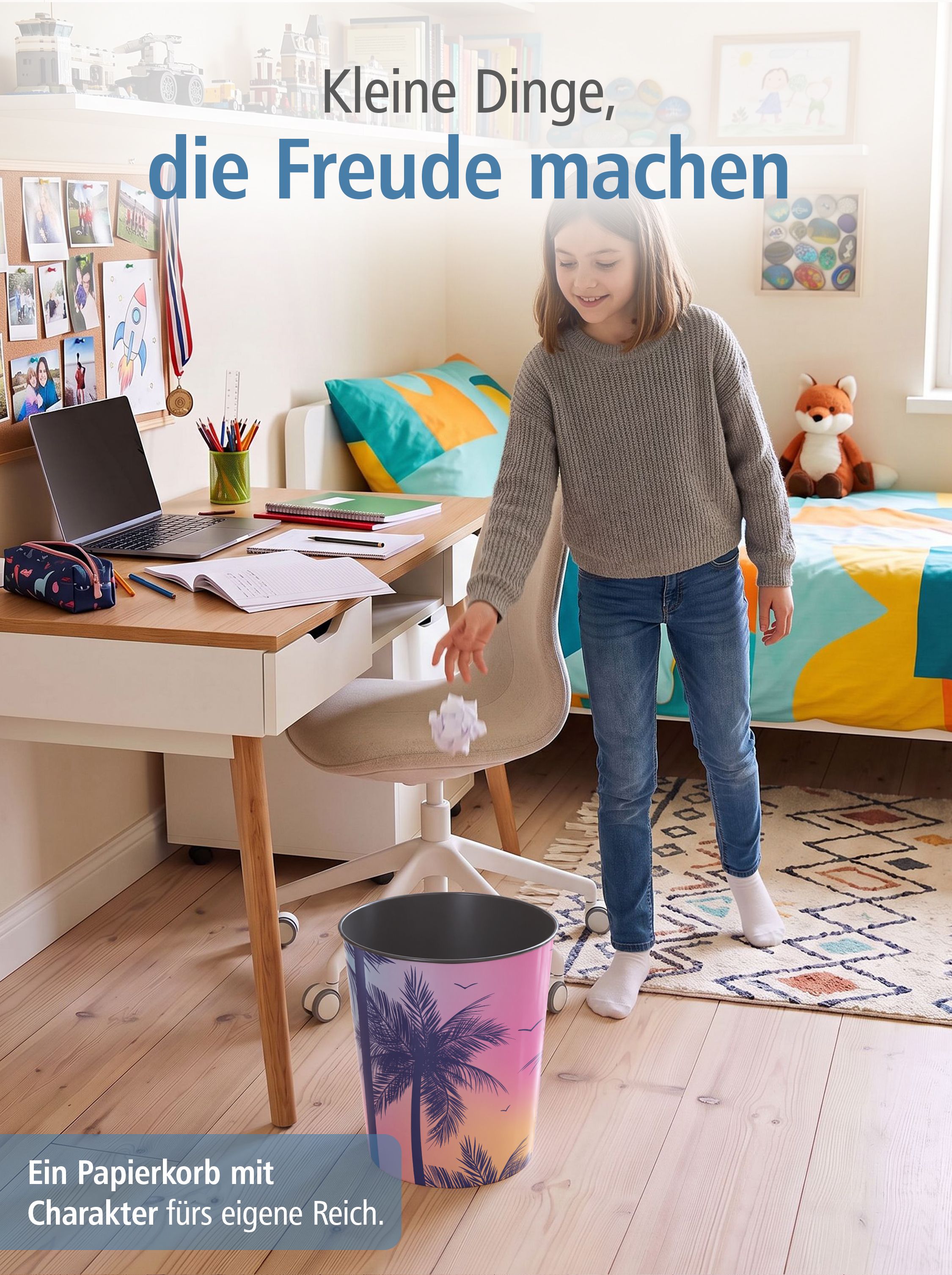 itenga Papierkorb - Motiv Retro Palmen - ca. 11 Liter