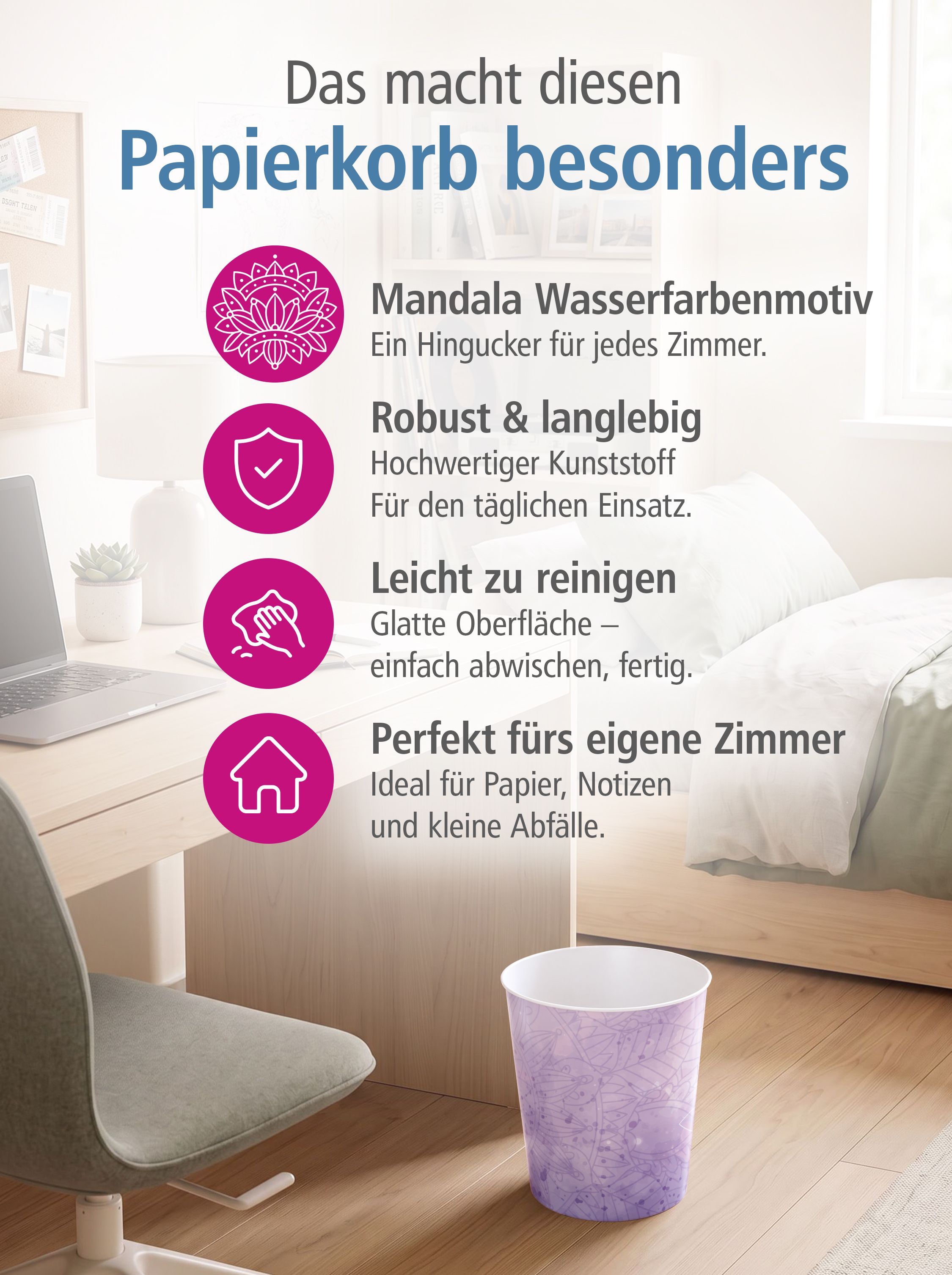 itenga Papierkorb - Motiv Mandala Wasserfarben - ca. 11 ...