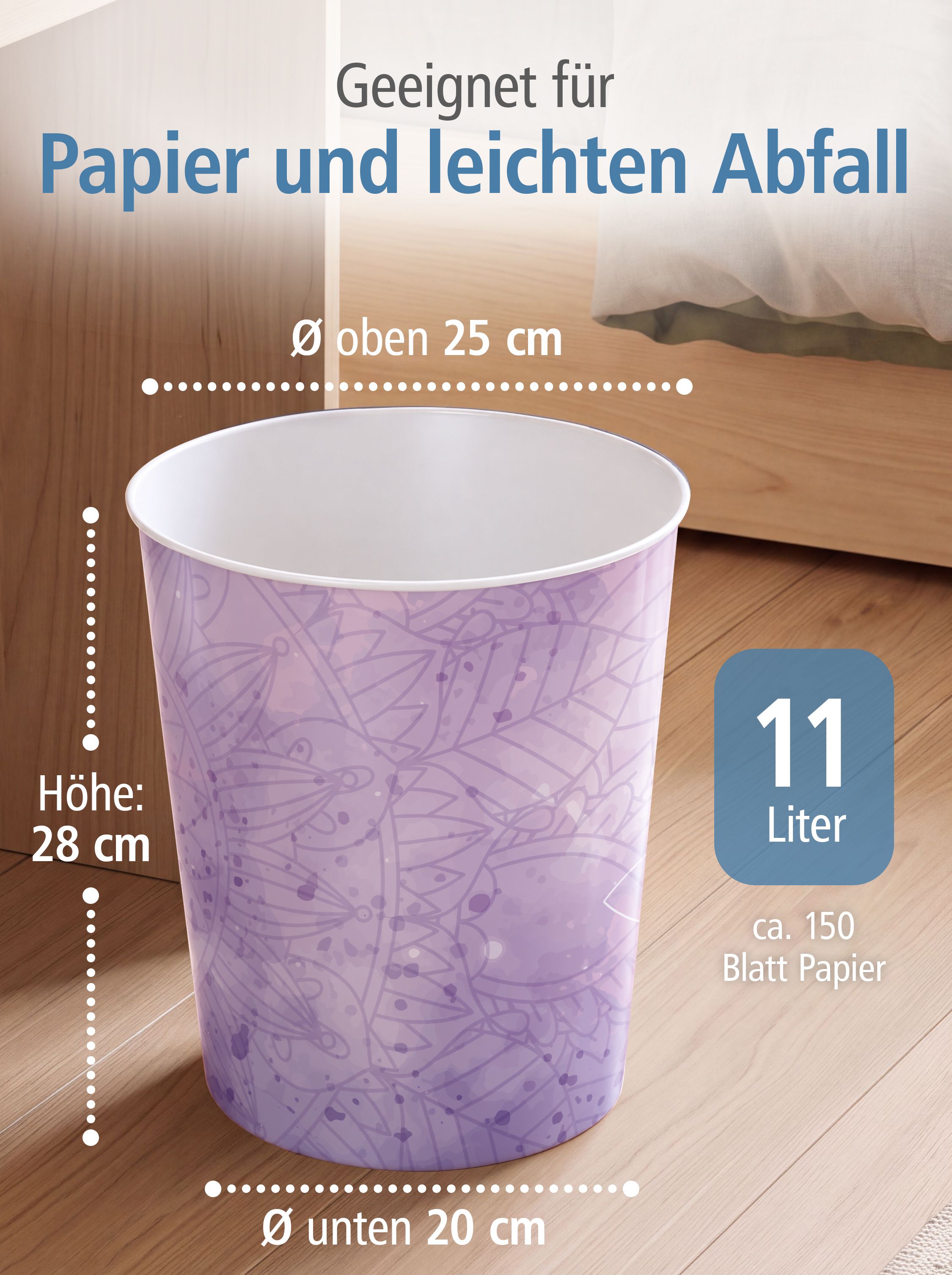 itenga Papierkorb - Motiv Mandala Wasserfarben - ca. 11 ...