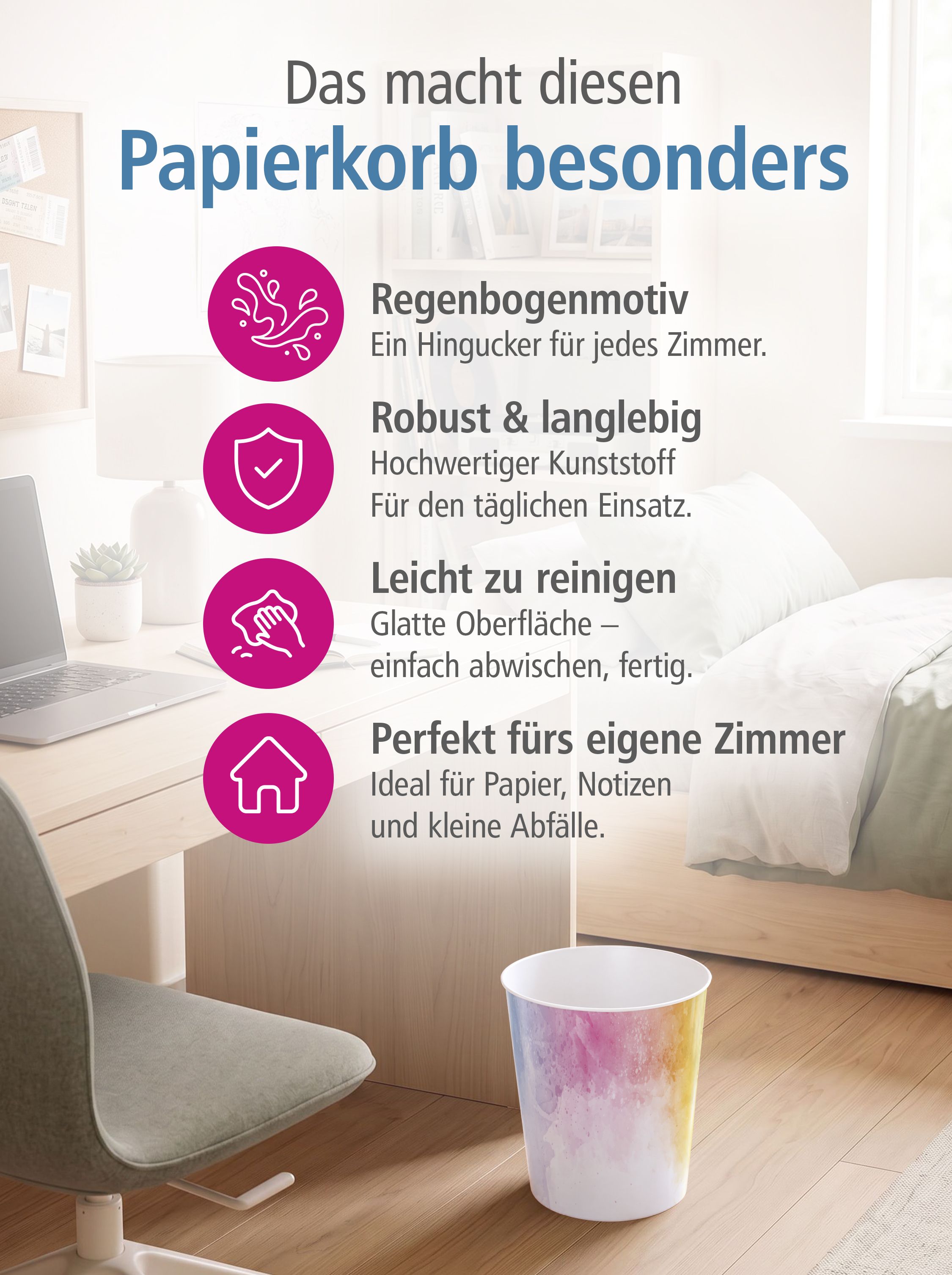 itenga Papierkorb - Motiv Regenbogen Wasserfarben - ca. ...